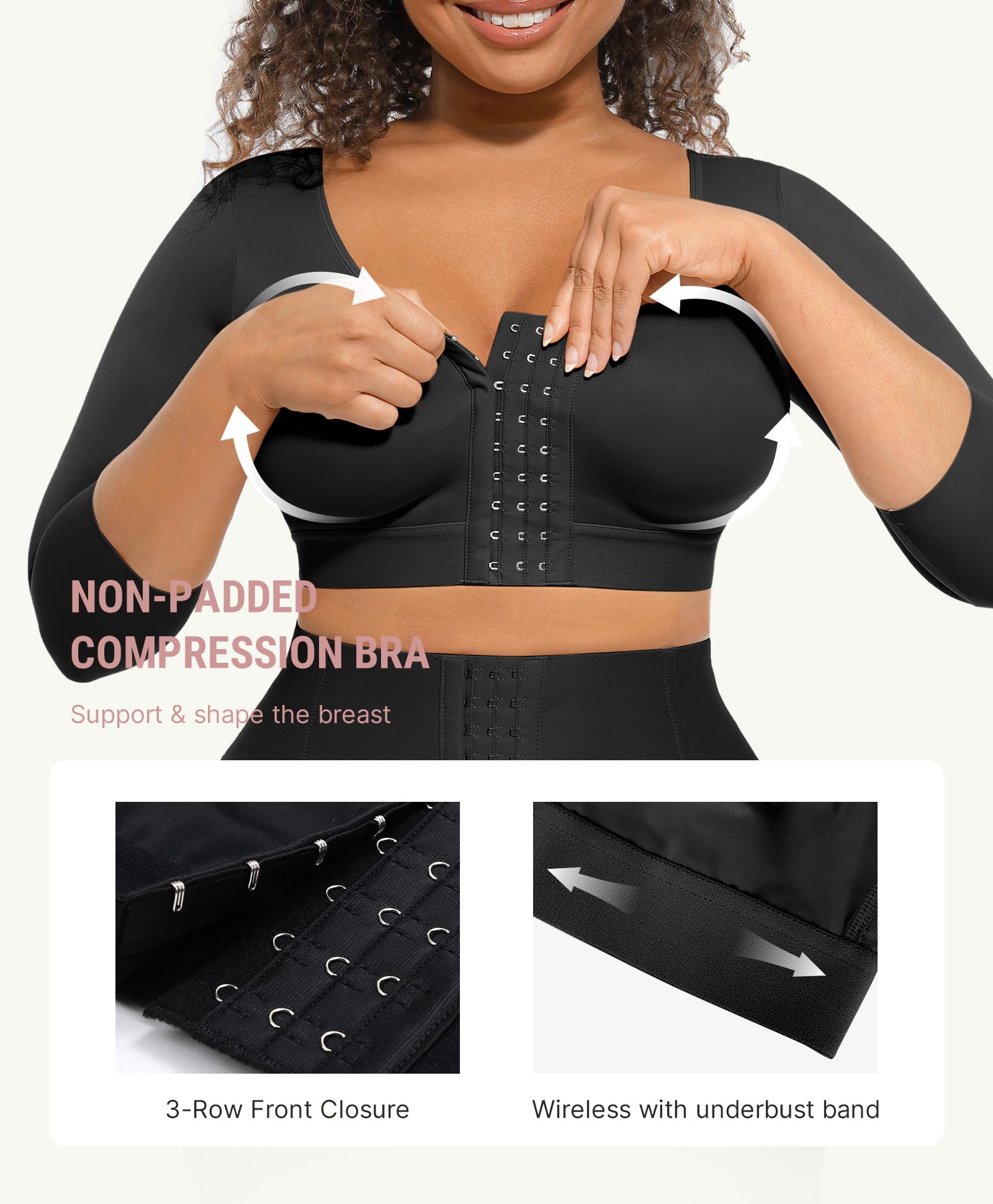 FeelinGirl Arm Shaper for Women Post Surgery Arm Lipo Compression Sleeves Slimming Arm Faja Front Closure Shapewear Bra - Image 3