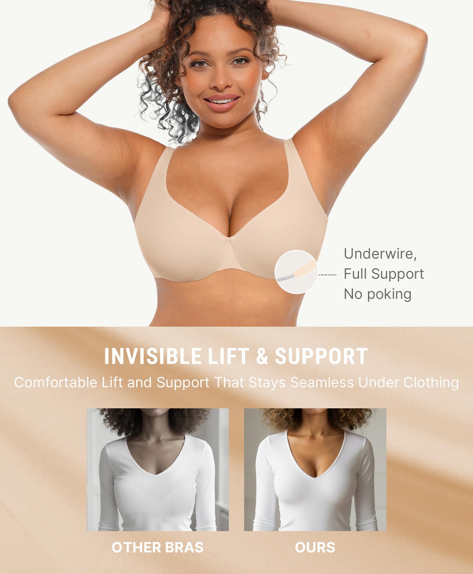 FeelinGirl Bras for Women Unlined No Padding Comfort Underwire Plus Size Full Coverage Seamless Plunge Everyday Bras - Image 3