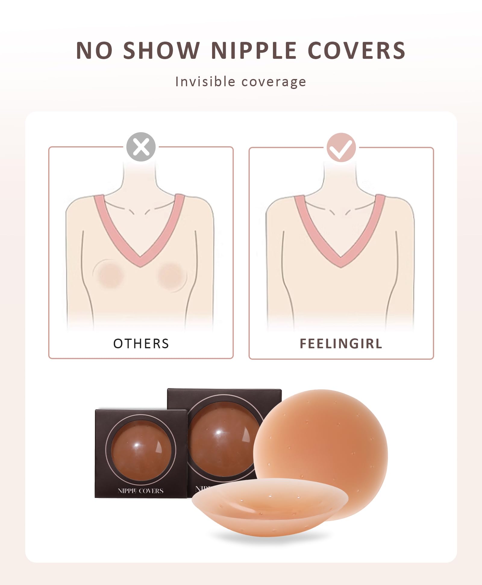 FeelinGirl Breathable Nipple Covers for Women Sticky Adhesive Silicone Nipple Pasties Reusable Nipple Cover - Image 4