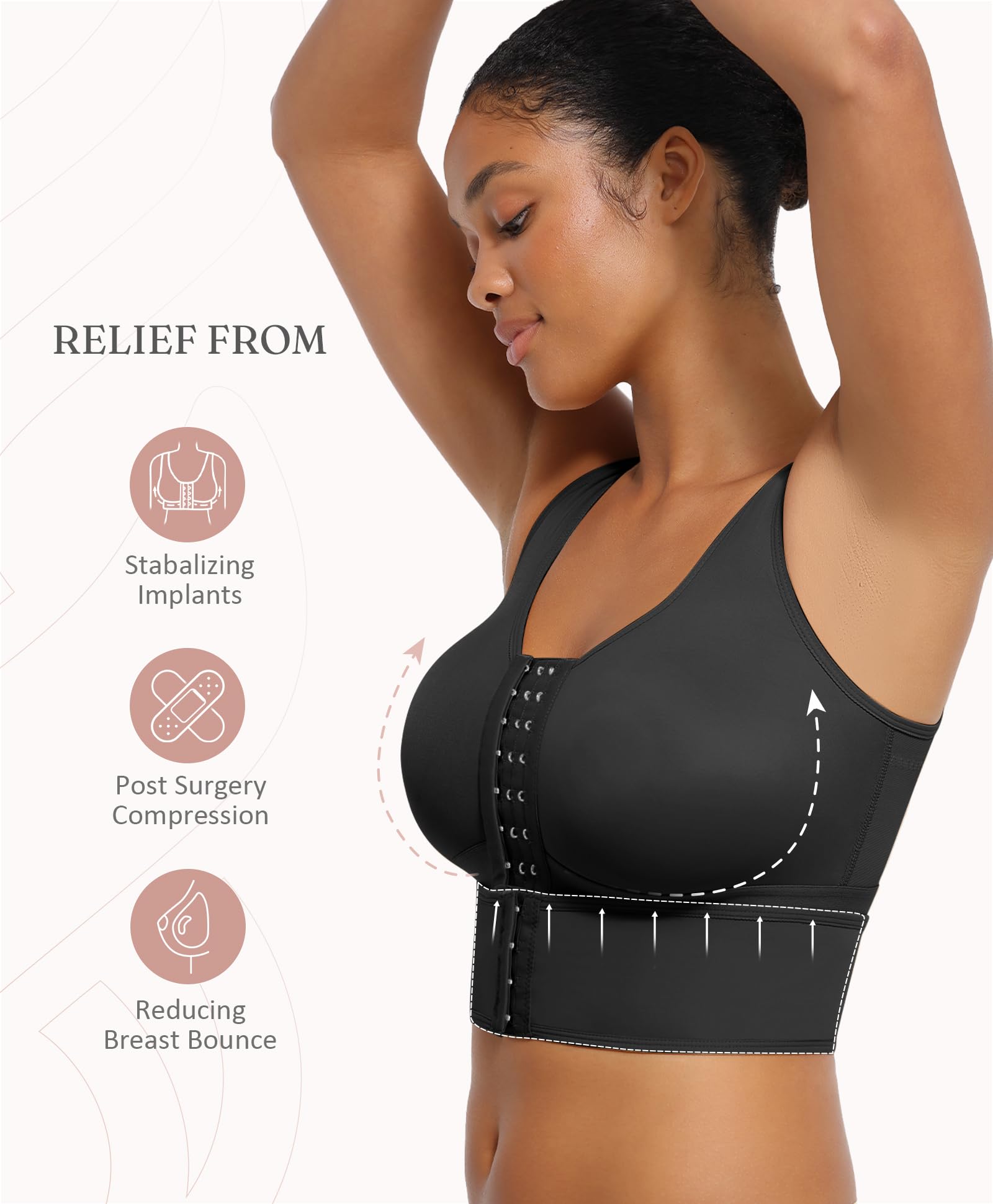 FeelinGirl Front Closure Post Surgical Compression Bra for Women with Removable Breast Support Band - Image 3