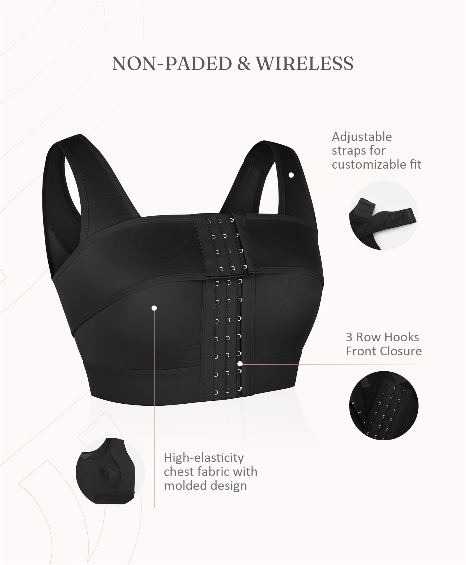 FeelinGirl Front Closure Post Surgical Compression Bra for Women with Removable Breast Support Band - Image 5