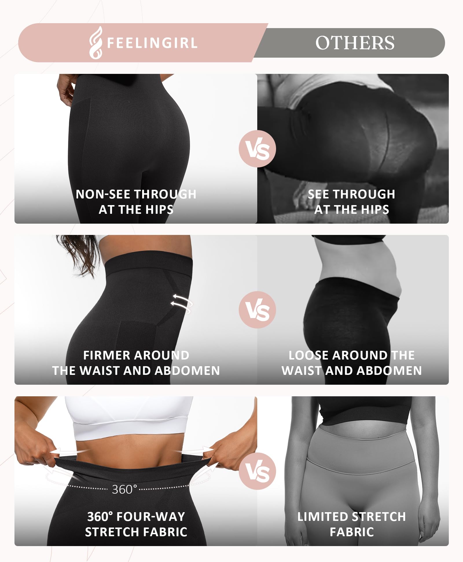 FeelinGirl Leggings for Women Tummy Control High Waisted Compression Leggings Seamless Shapewear Pants Non-See-Through - Image 3