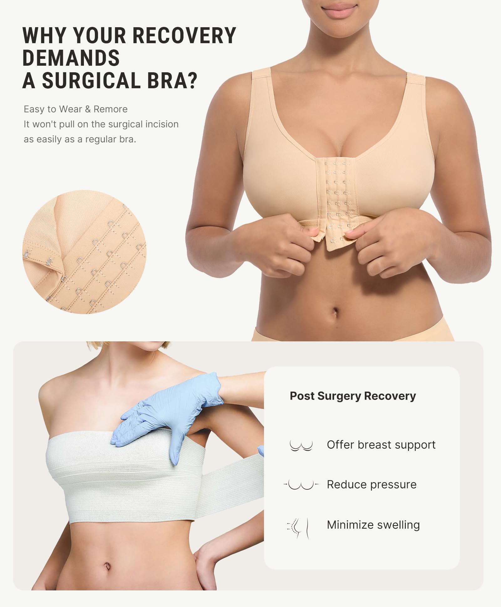 FeelinGirl Mastectomy Bras for Women Compression Post Op Surgery Bra Front Closure Surgical Recovery Everyday Bra - Image 3