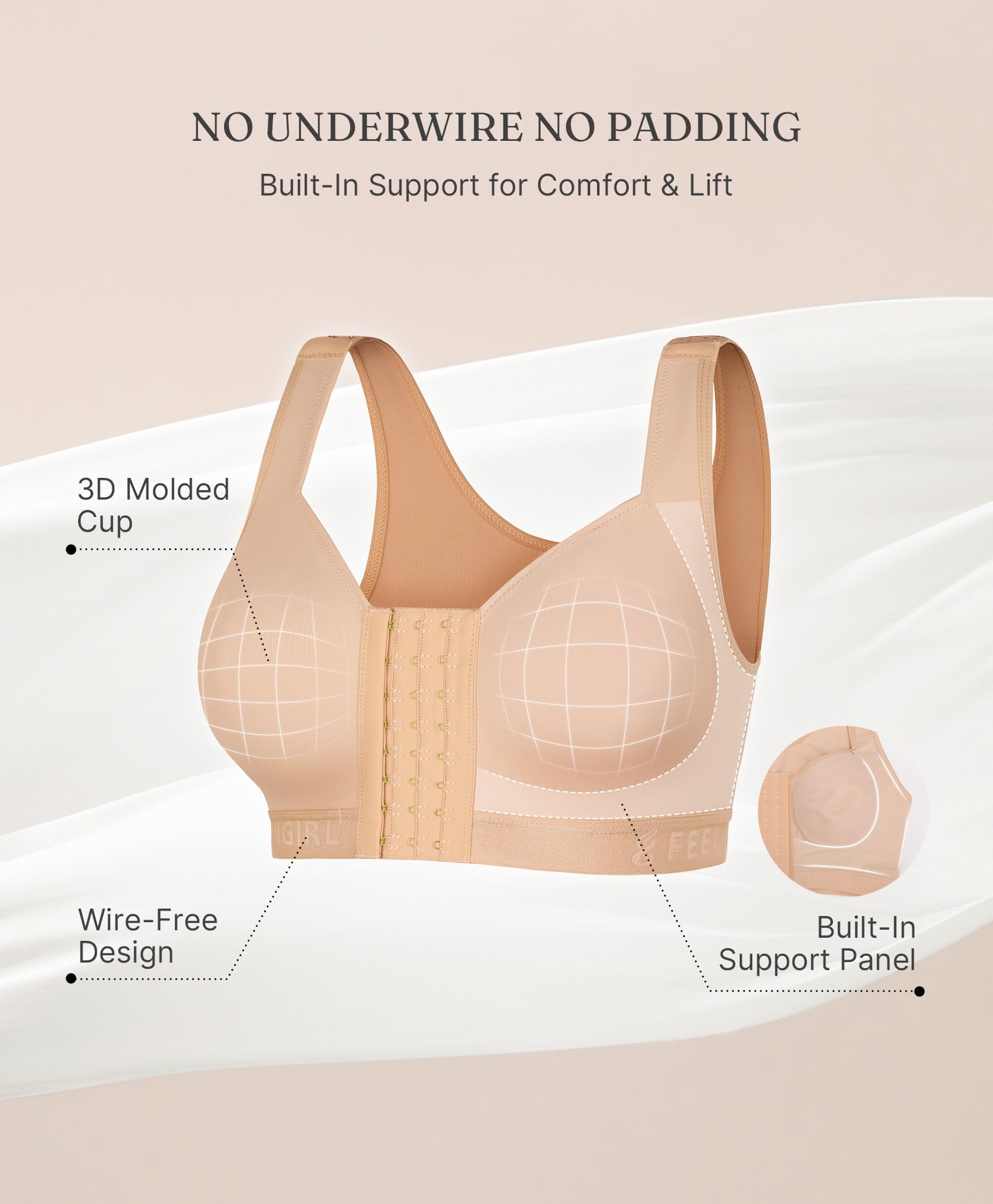 FeelinGirl Post Surgery Bra Front Closure Compression Mastectomy Bra for Women with Wide Adjustable Straps Wirefree Support - Image 5
