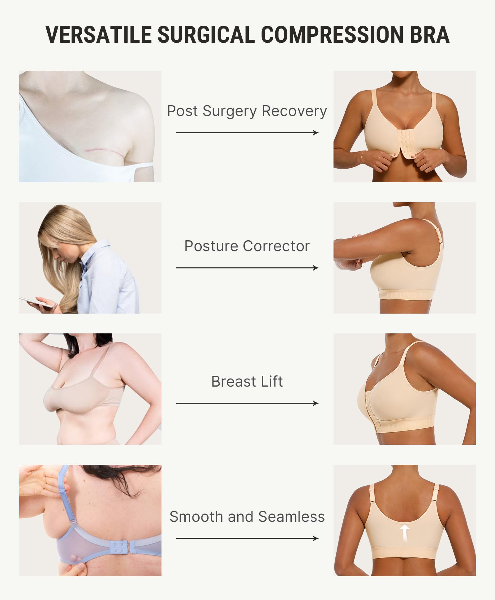 FeelinGirl Post Surgery Bras for Women Front Closure Mastectomy Bras Surgical Wireless Full Coverage Compression Bra - Image 3