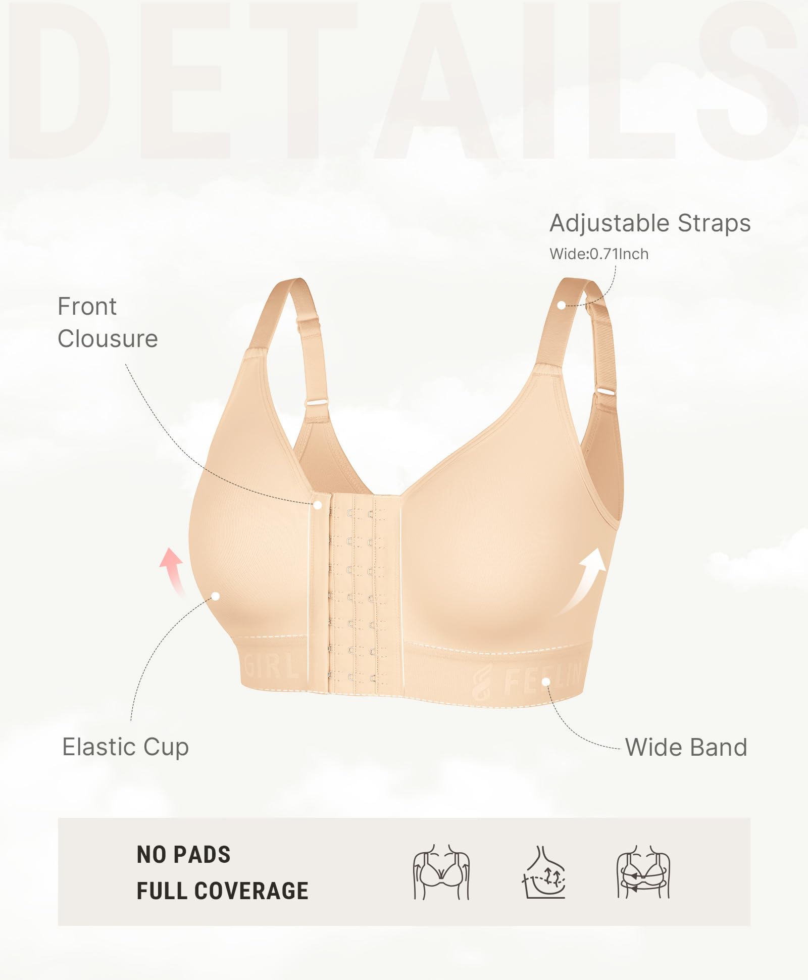 FeelinGirl Post Surgery Bras for Women Front Closure Mastectomy Bras Surgical Wireless Full Coverage Compression Bra - Image 4