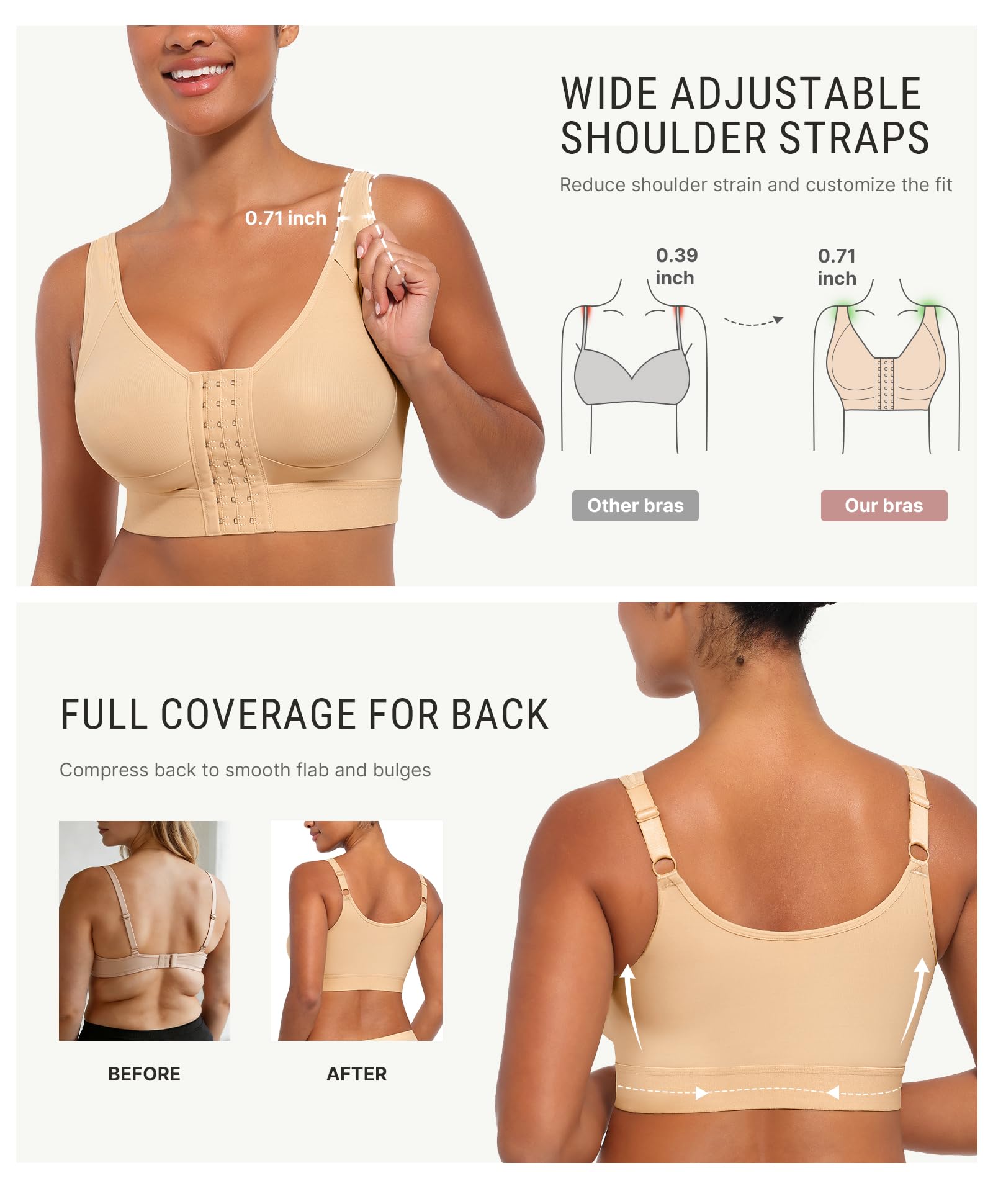 FeelinGirl Post Surgery Bras Front Closure Compression Bra Mastectomy Bras Surgical Wireless with Adjustable Straps - Image 3