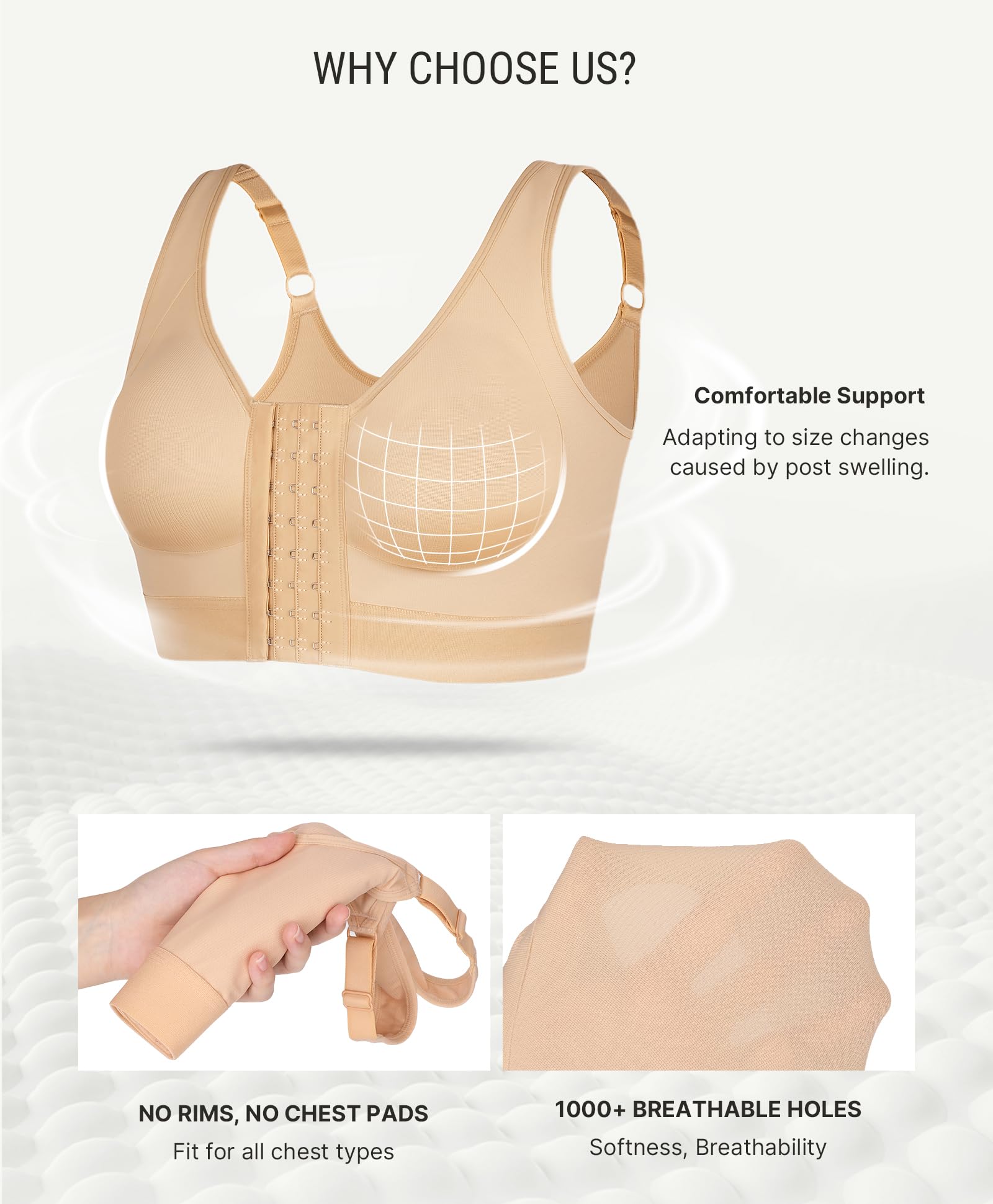 FeelinGirl Post Surgery Bras Front Closure Compression Bra Mastectomy Bras Surgical Wireless with Adjustable Straps - Image 4