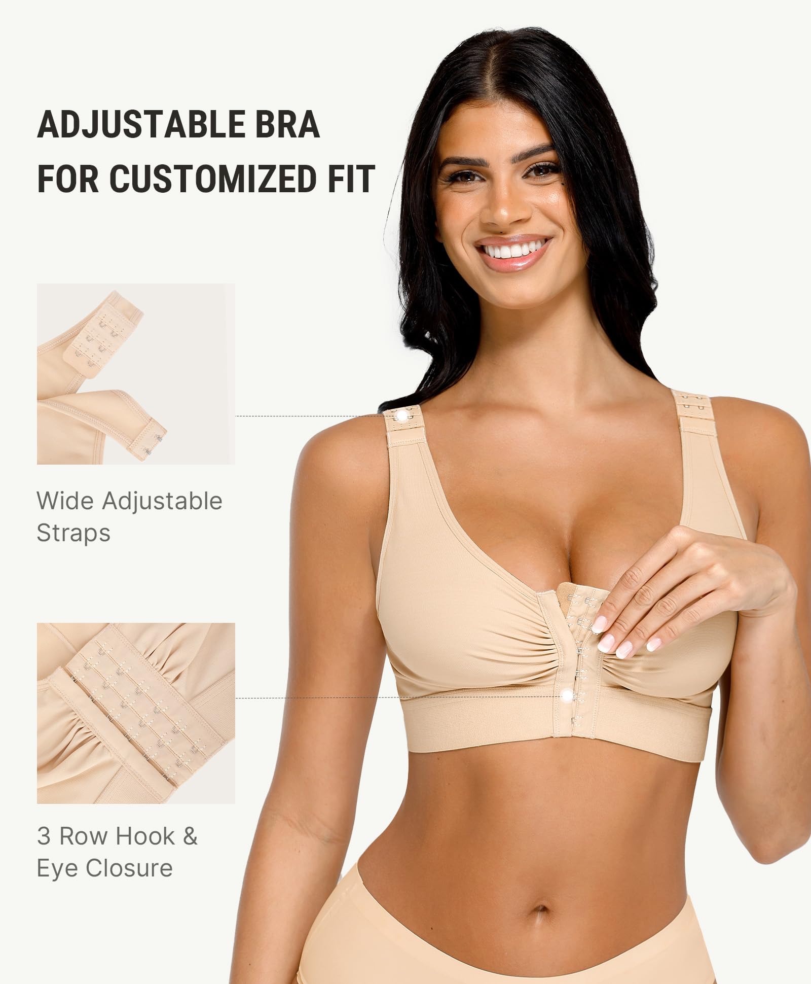 FeelinGirl Post Surgery Compression Bra for Women's Front Closure Bra with Adjustable Straps Wirefree - Image 3