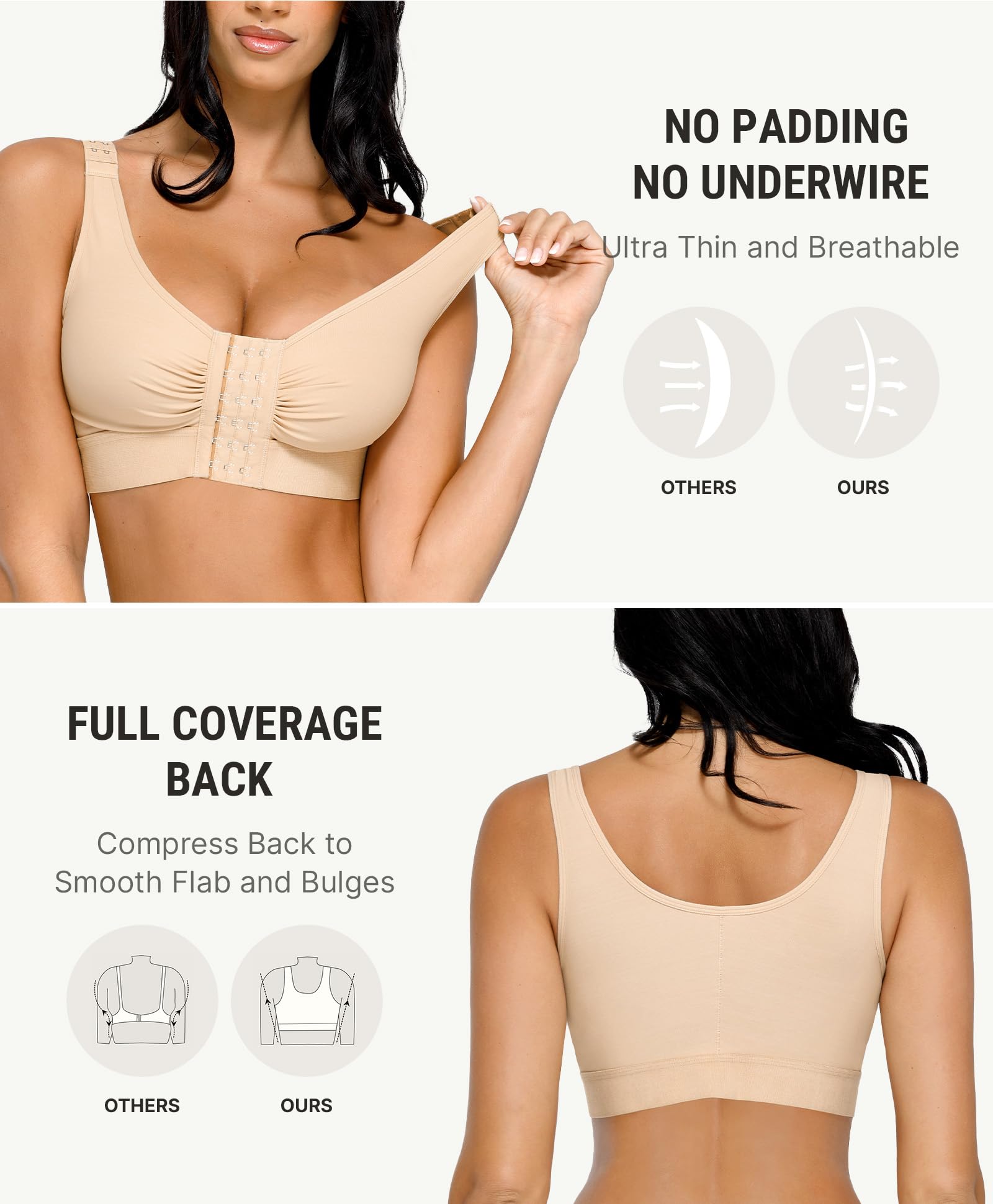FeelinGirl Post Surgery Compression Bra for Women's Front Closure Bra with Adjustable Straps Wirefree - Image 4