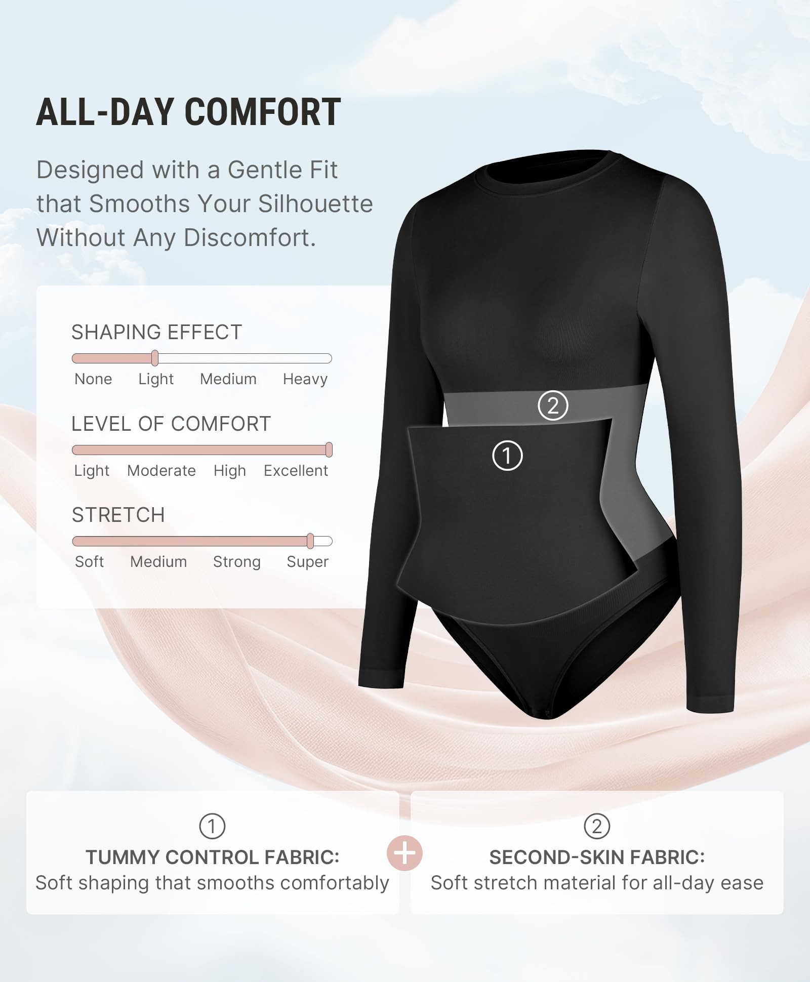 FeelinGirl Shapewear Bodysuit Long Sleeve Body Suits For Womens Shapewear Tummy Control Compression Shirt Women - Image 3