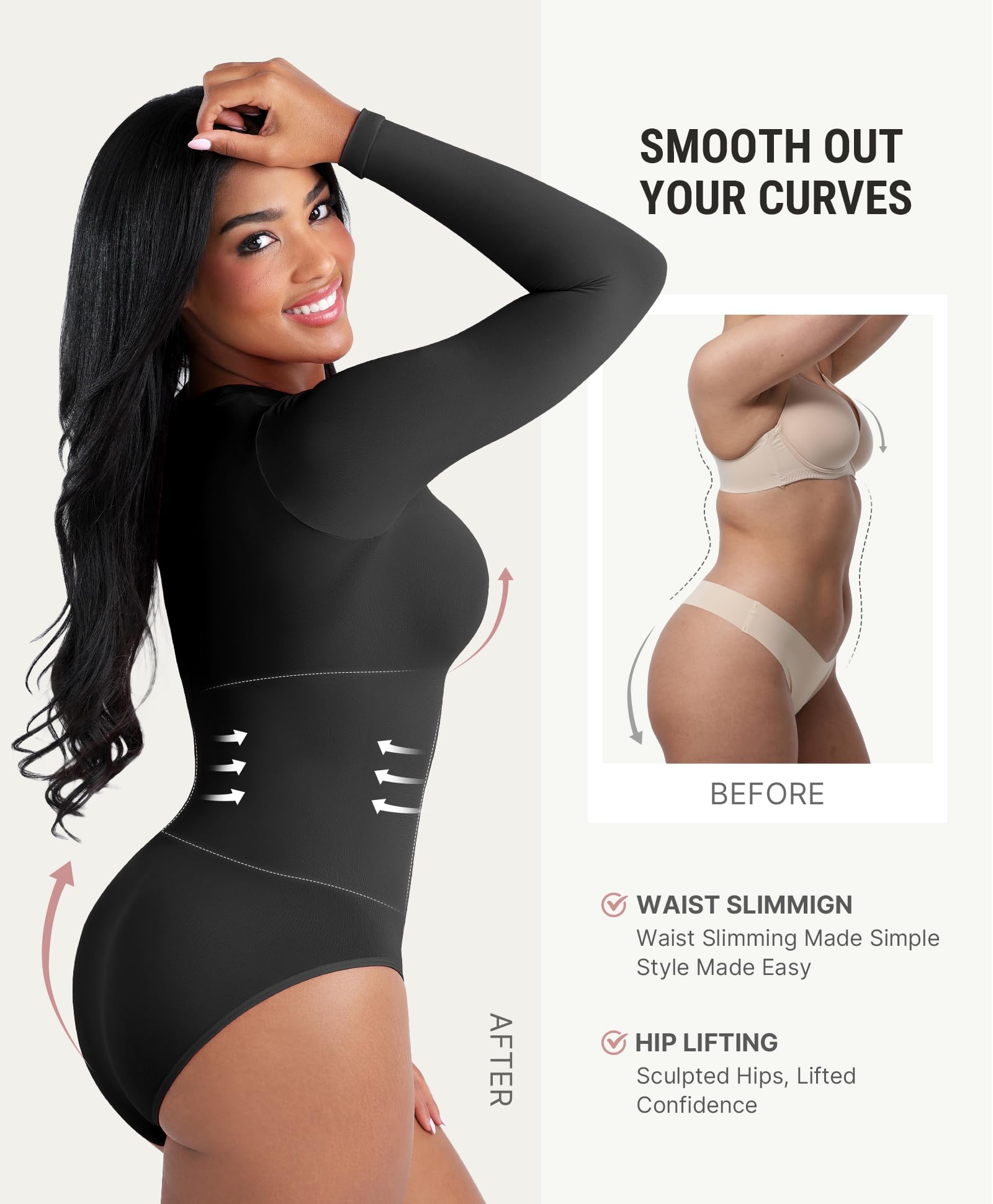 FeelinGirl Shapewear Bodysuit Long Sleeve Body Suits For Womens Shapewear Tummy Control Compression Shirt Women - Image 4