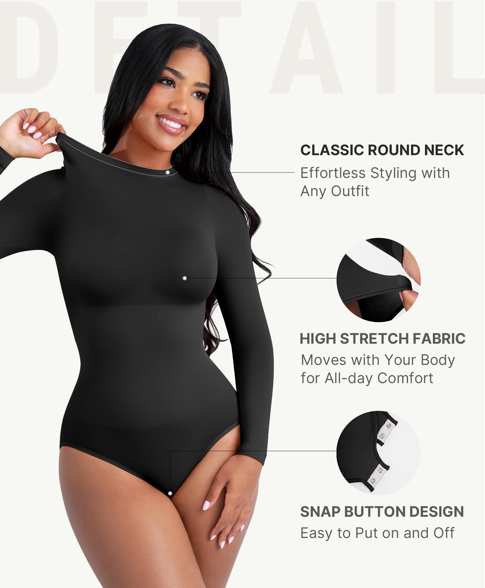 FeelinGirl Shapewear Bodysuit Long Sleeve Body Suits For Womens Shapewear Tummy Control Compression Shirt Women - Image 5