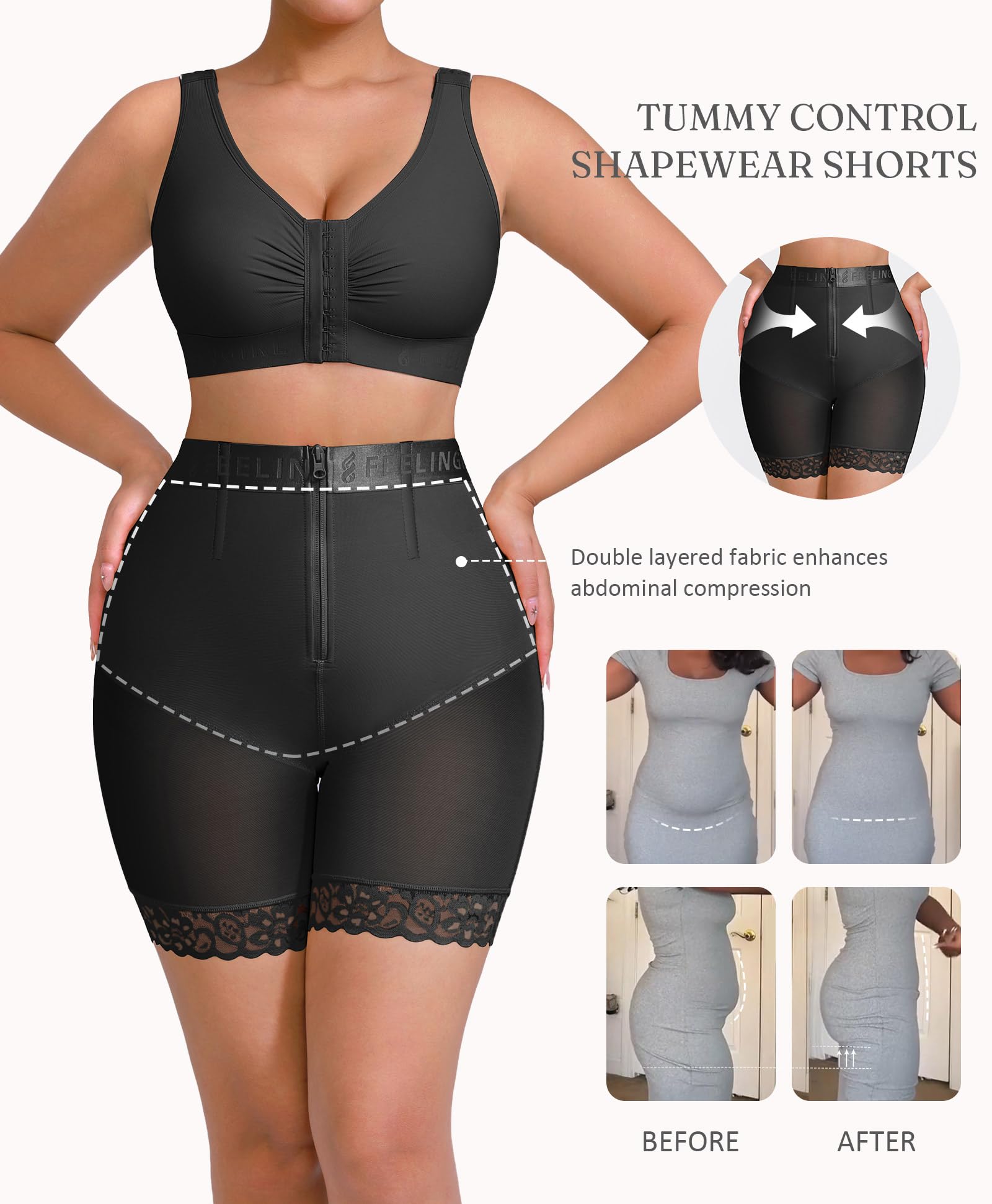 FeelinGirl Shapewear for Women Tummy Control Shorts Butt Lifting Faja Mid-waist Body Shaper with Hook Zipper Closure - Image 3