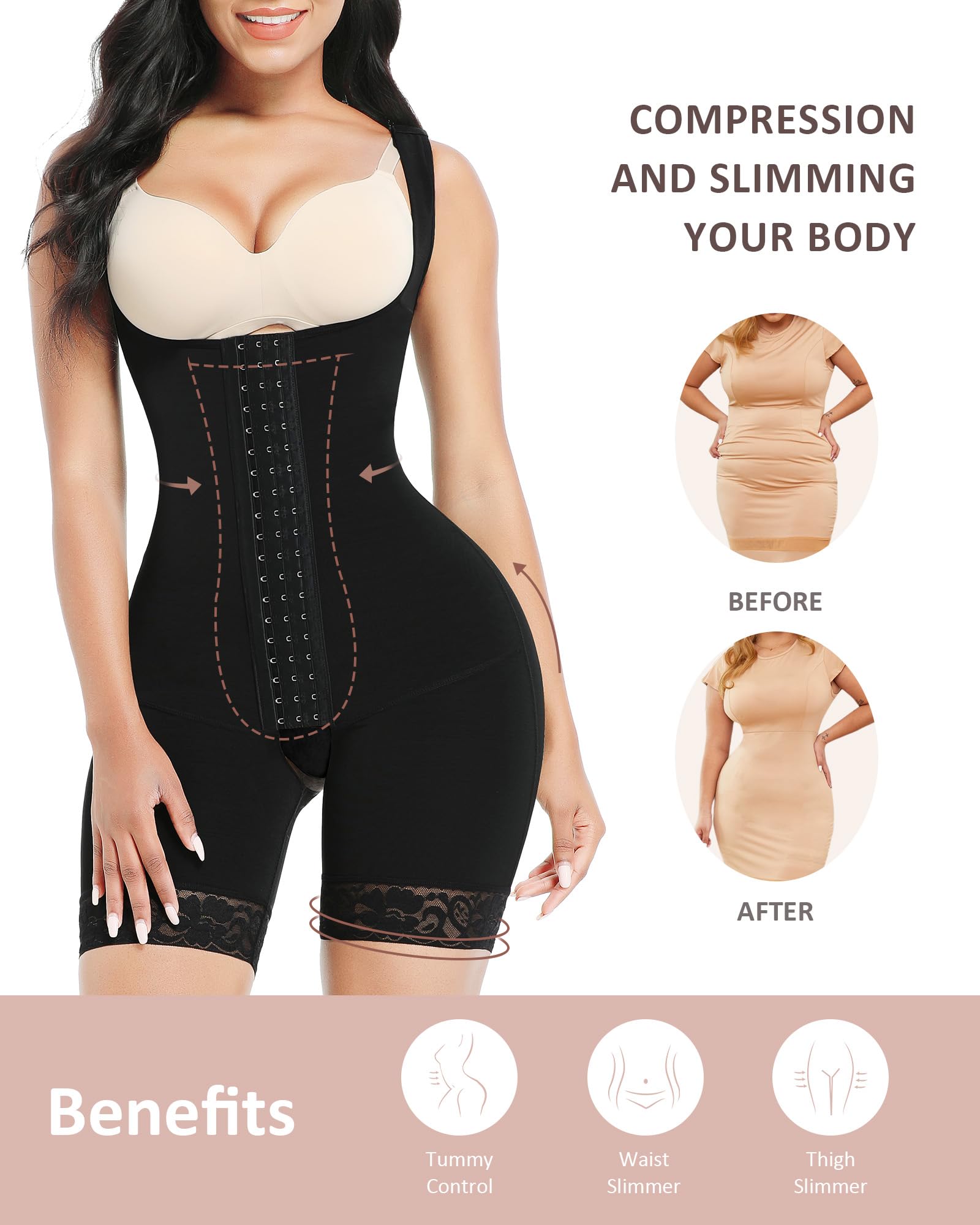 FeelinGirl Shapewear for Women Tummy Control Stage 2 Post Surgery Compression Garment Full Body Shaper Butt Lifter - Image 3