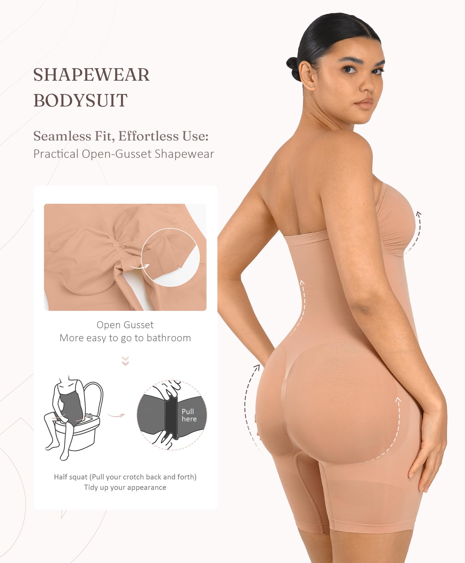 FeelinGirl Strapless Bodysuit for Women Tummy Control Shapewear Wedding Dress Body Shaper with Removable Straps - Image 3