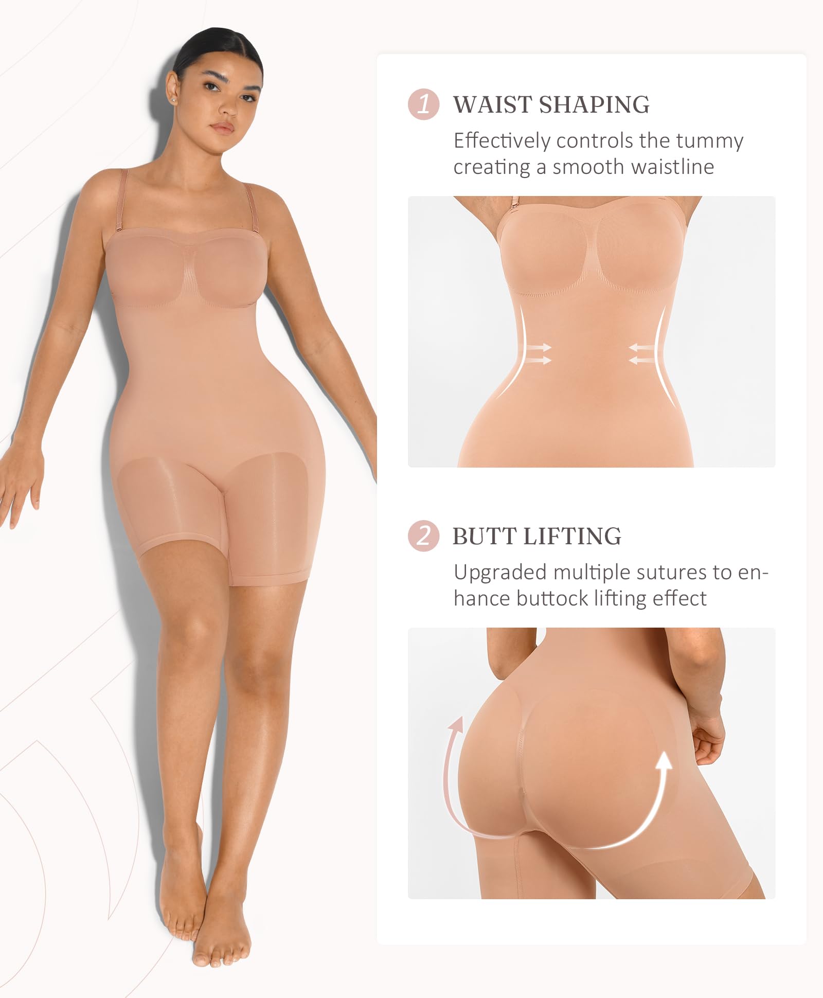 FeelinGirl Strapless Bodysuit for Women Tummy Control Shapewear Wedding Dress Body Shaper with Removable Straps - Image 4