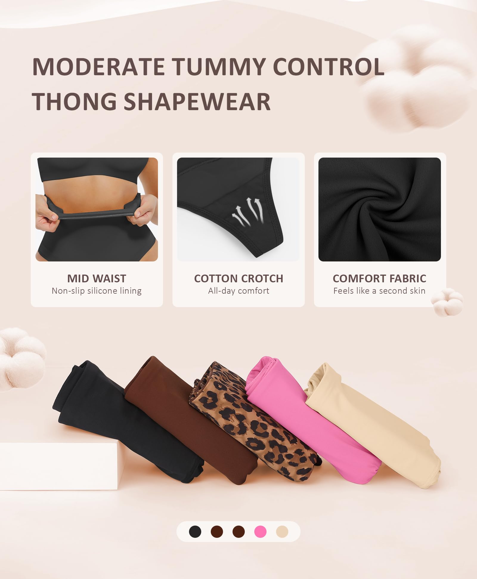 FeelinGirl Thong Shapewear Tummy Control Mid Waisted Seamless Shapewear for Women Moderate Compression - Image 3