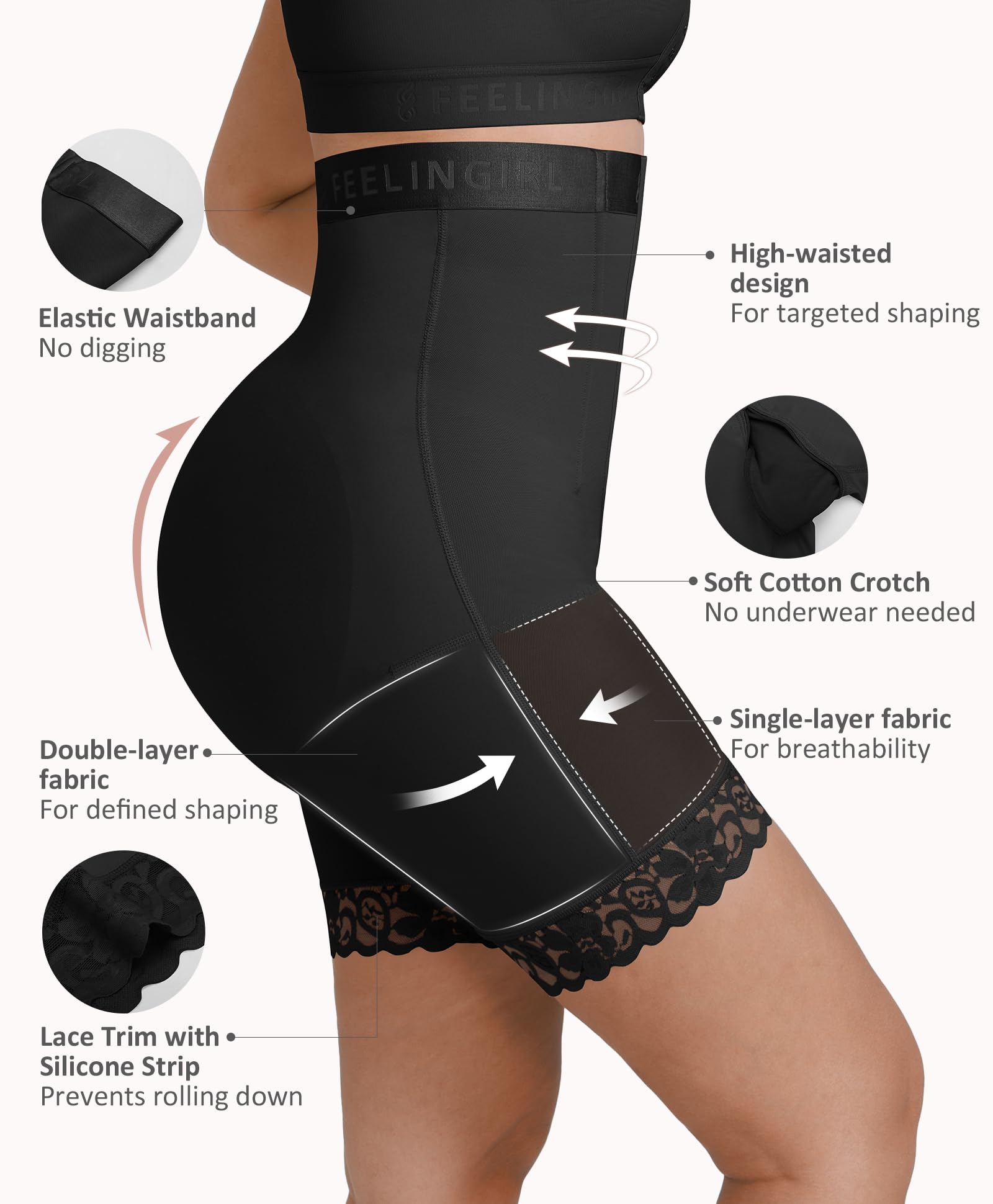 FeelinGirl Tummy Control Shapewear for Women Faja Shorts High Waisted Seamless Body Shaper with Zipper Crotch - Image 4