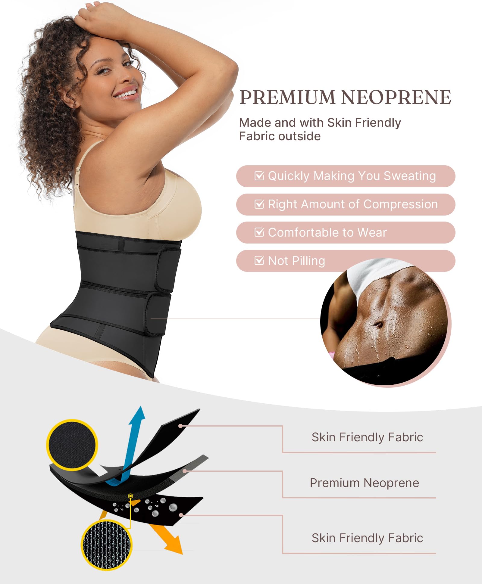 FeelinGirl Waist Trainer for Women Belly Fat Long Torso Sauna Workout 2 Belt With Zipper 7 Steel Bones Corset - Image 3