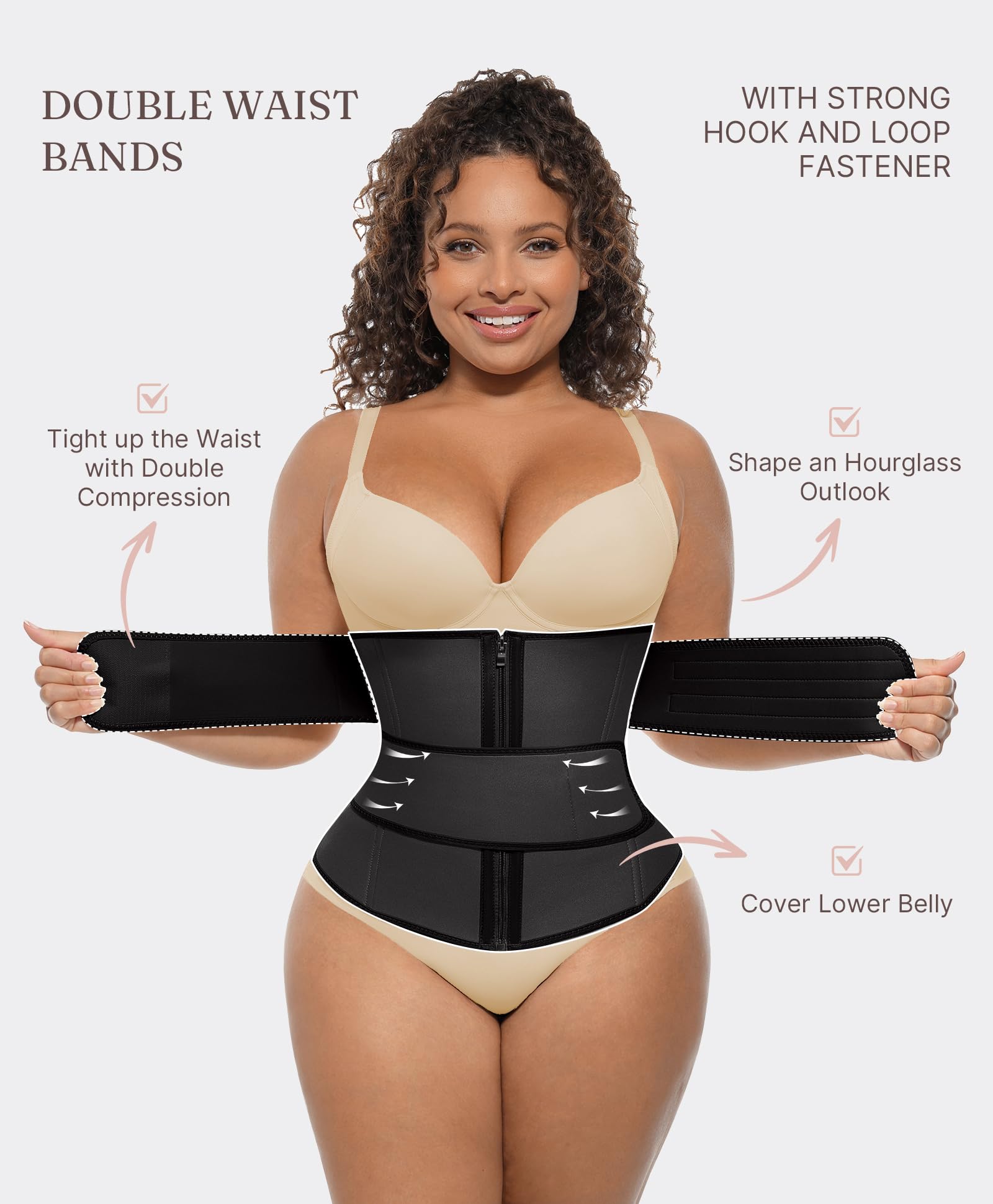 FeelinGirl Waist Trainer for Women Belly Fat Long Torso Sauna Workout 2 Belt With Zipper 7 Steel Bones Corset - Image 4