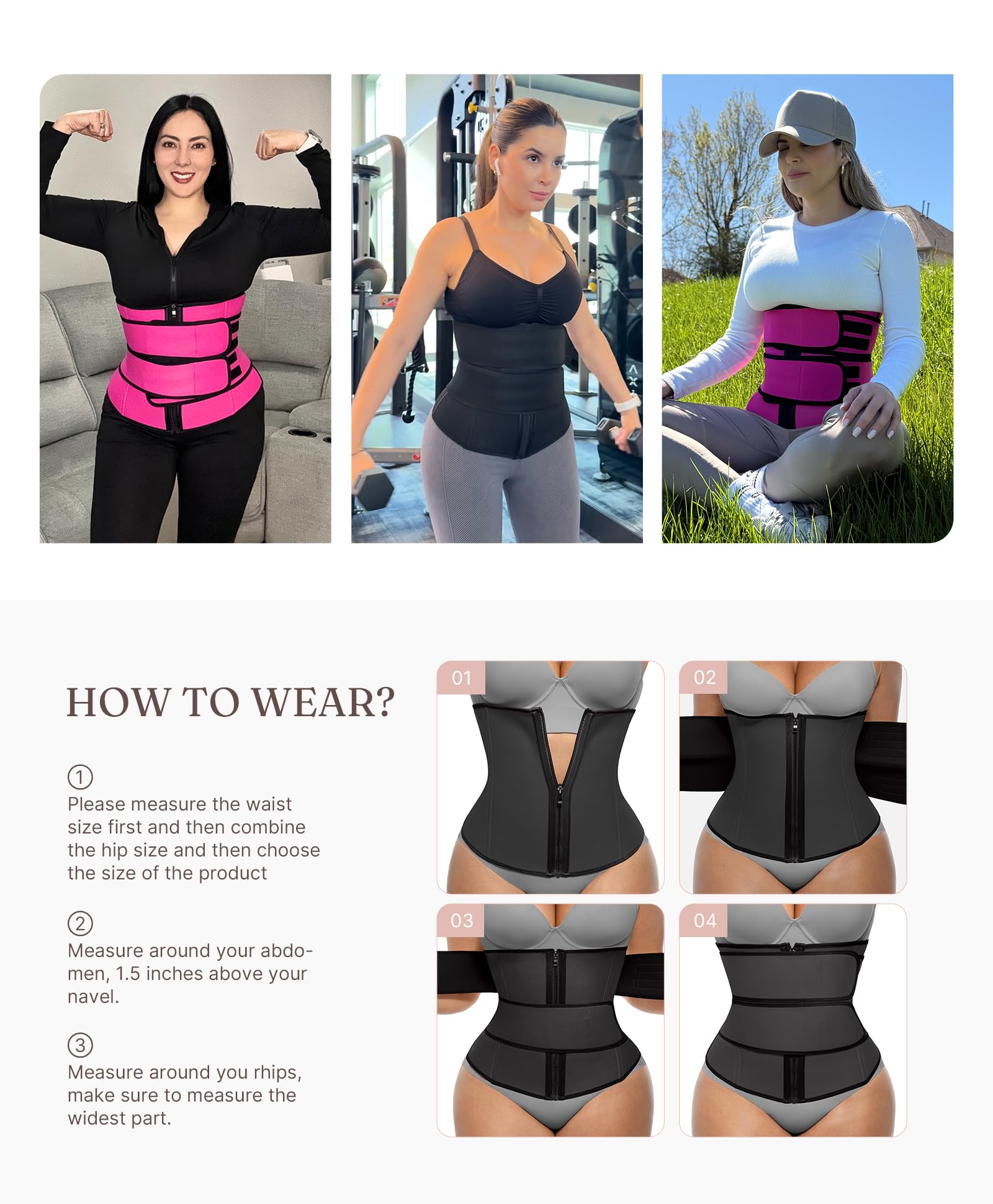 FeelinGirl Waist Trainer for Women Belly Fat Long Torso Sauna Workout 2 Belt With Zipper 7 Steel Bones Corset - Image 6