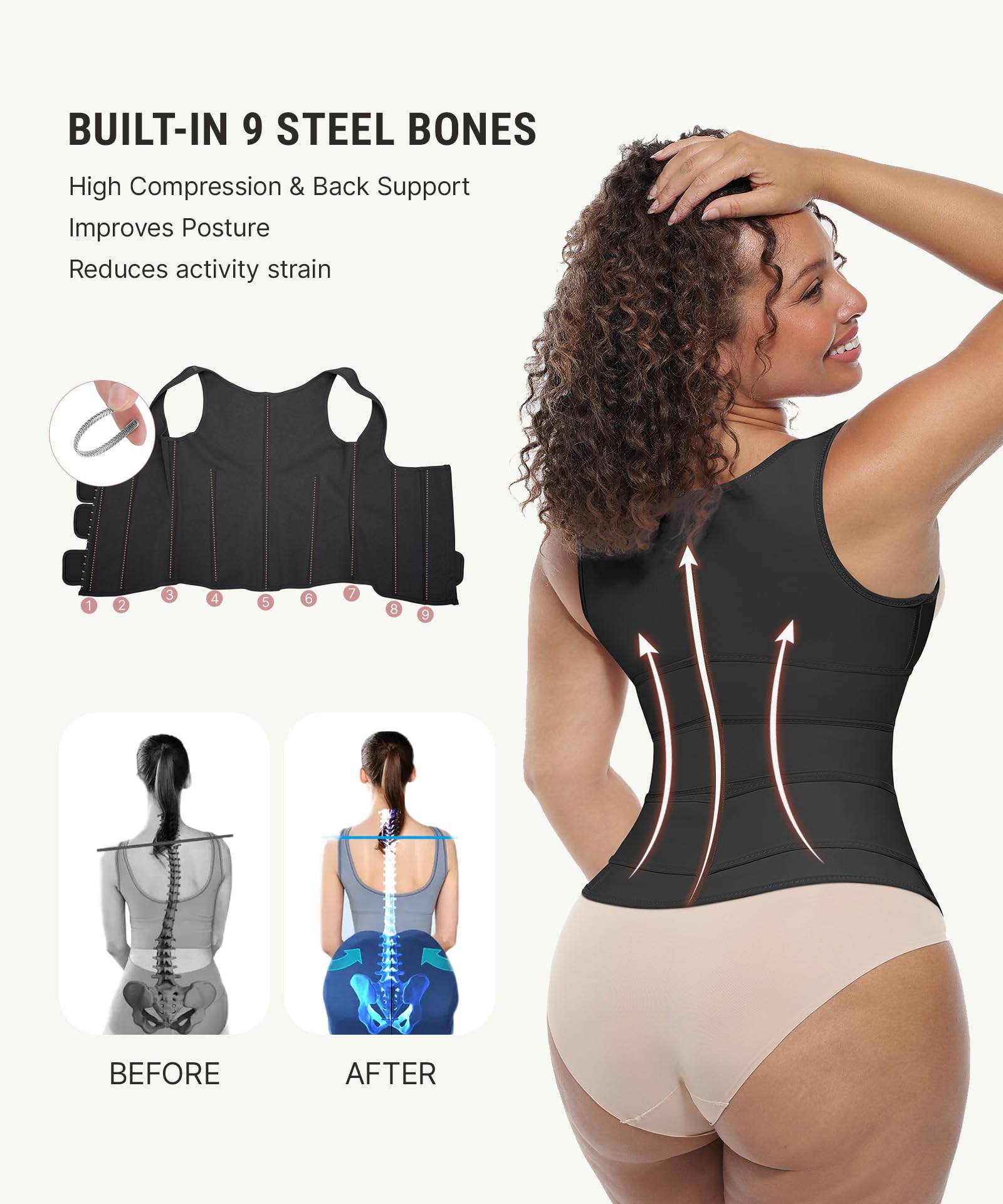 FeelinGirl Waist Trainer for Women Latex Waist Trainers Vest Plus Size Waist Cincher Corset 3 Belts Hooks Steel Bones - Image 3