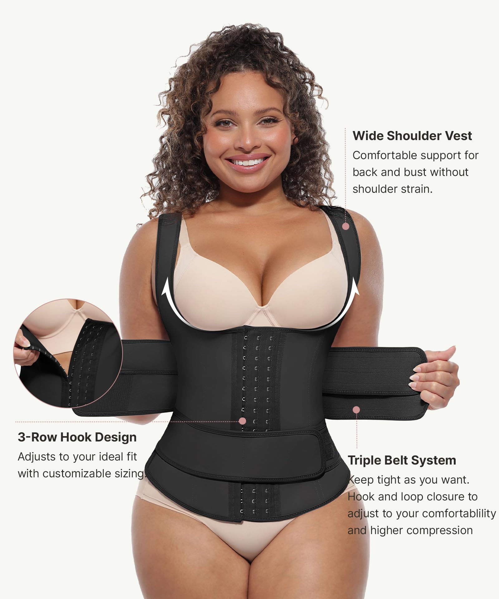 FeelinGirl Waist Trainer for Women Latex Waist Trainers Vest Plus Size Waist Cincher Corset 3 Belts Hooks Steel Bones - Image 4