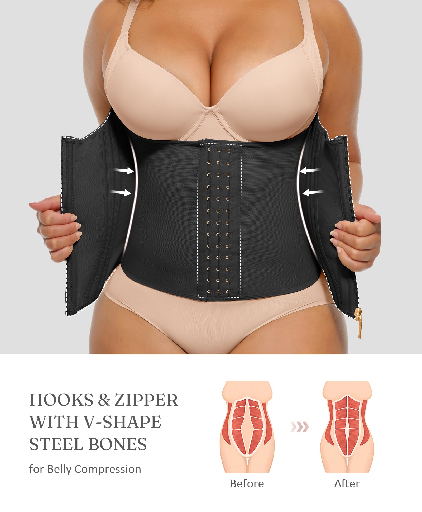 FeelinGirl Waist Trainer for Women Tummy Control Corset Waist Cincher Body Shaper Sport Workout Fajas Postpartum Zipper - Image 3