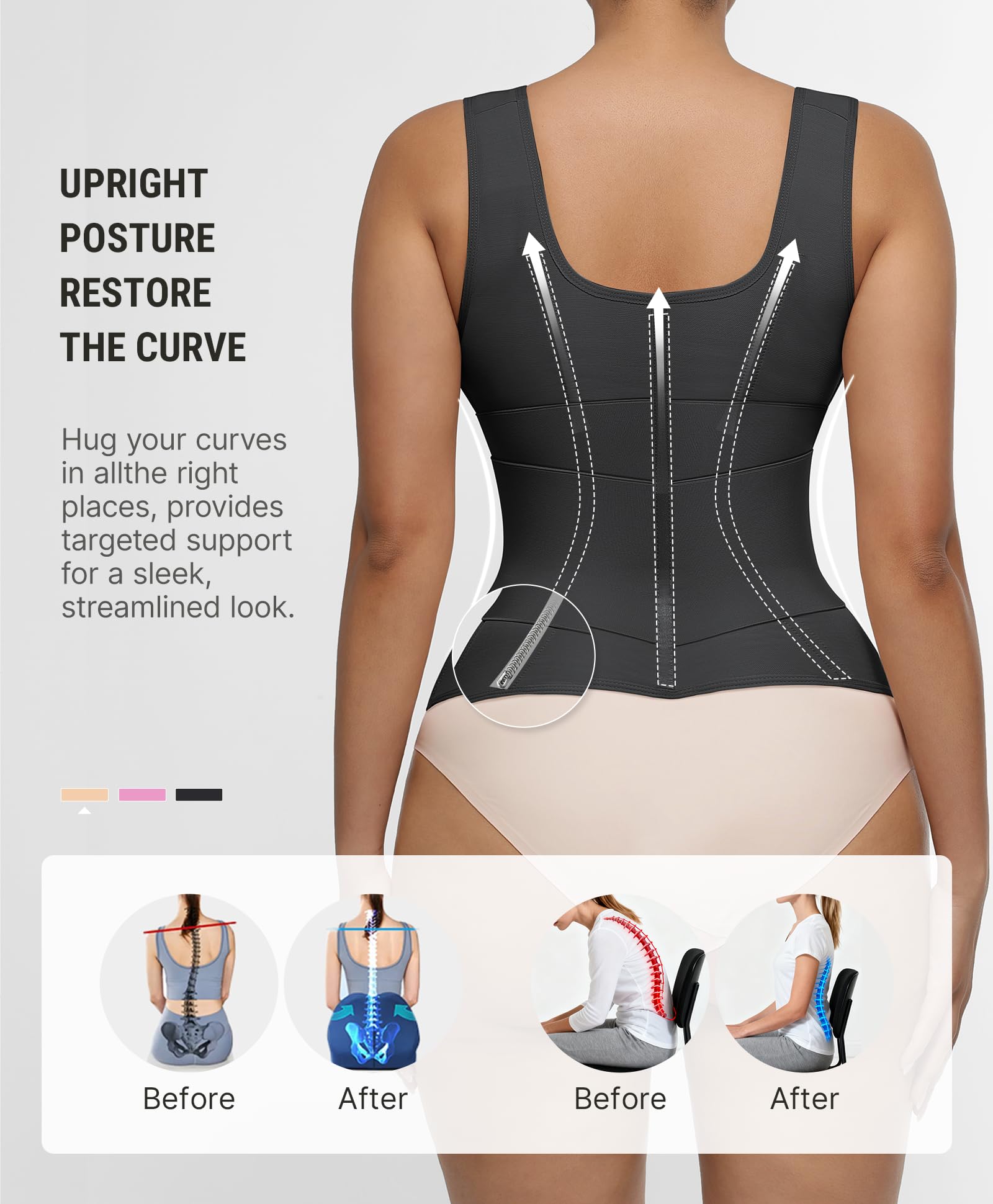 FeelinGirl Waist Trainer for Women Tummy Control Waist Cincher Belt Workout Body Shaper Vest with Adjustable Shoulder Strap - Image 3