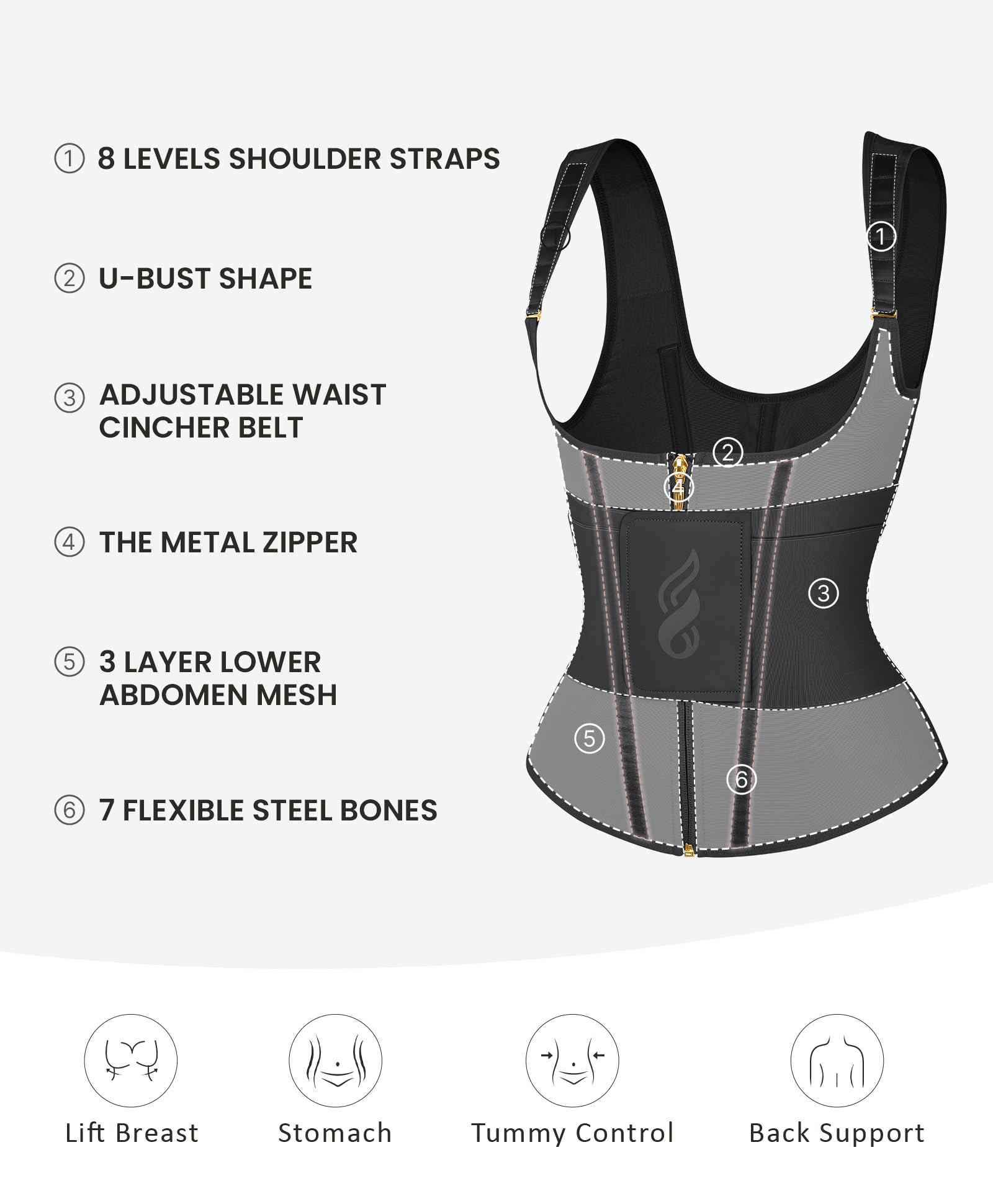 FeelinGirl Waist Trainer for Women Tummy Control Waist Cincher Belt Workout Body Shaper Vest with Adjustable Shoulder Strap - Image 4