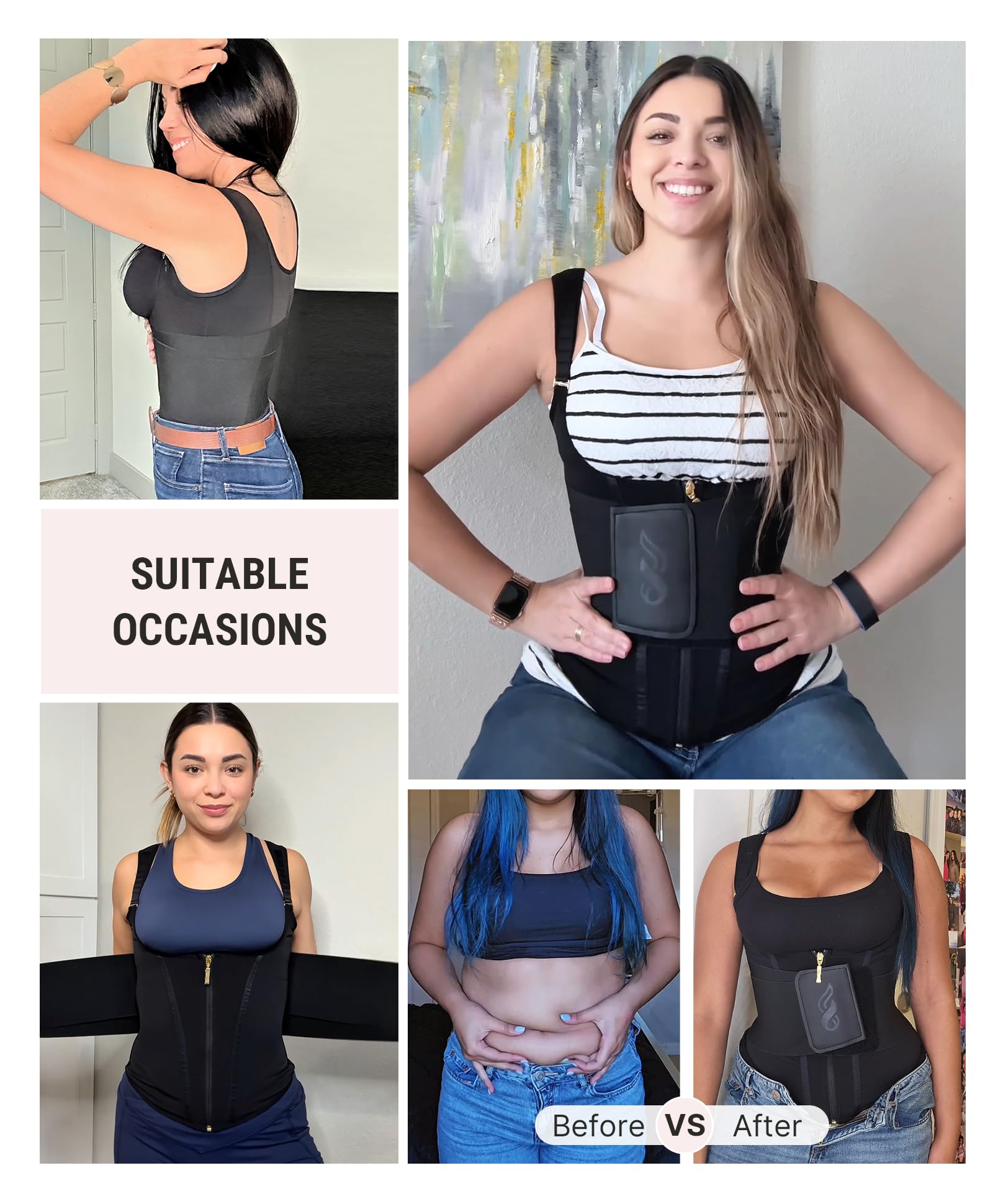 FeelinGirl Waist Trainer for Women Tummy Control Waist Cincher Belt Workout Body Shaper Vest with Adjustable Shoulder Strap - Image 5
