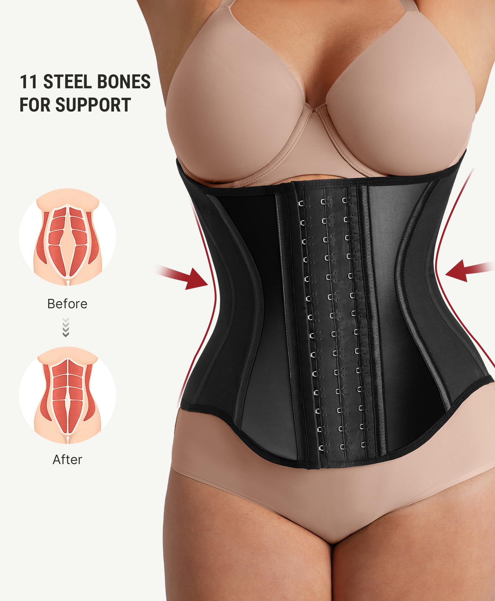 FeelinGirl Waist Trainer for Women Tummy Control Working Out Shapewear Latex Glossy Waist Cincher with Adjustable Hooks - Image 3