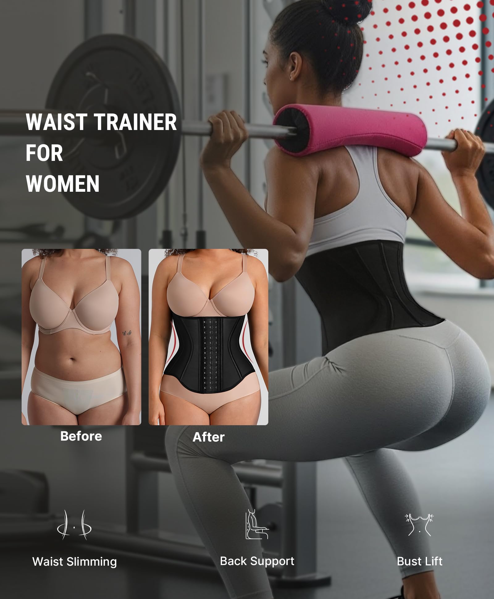 FeelinGirl Waist Trainer for Women Tummy Control Working Out Shapewear Latex Glossy Waist Cincher with Adjustable Hooks - Image 4