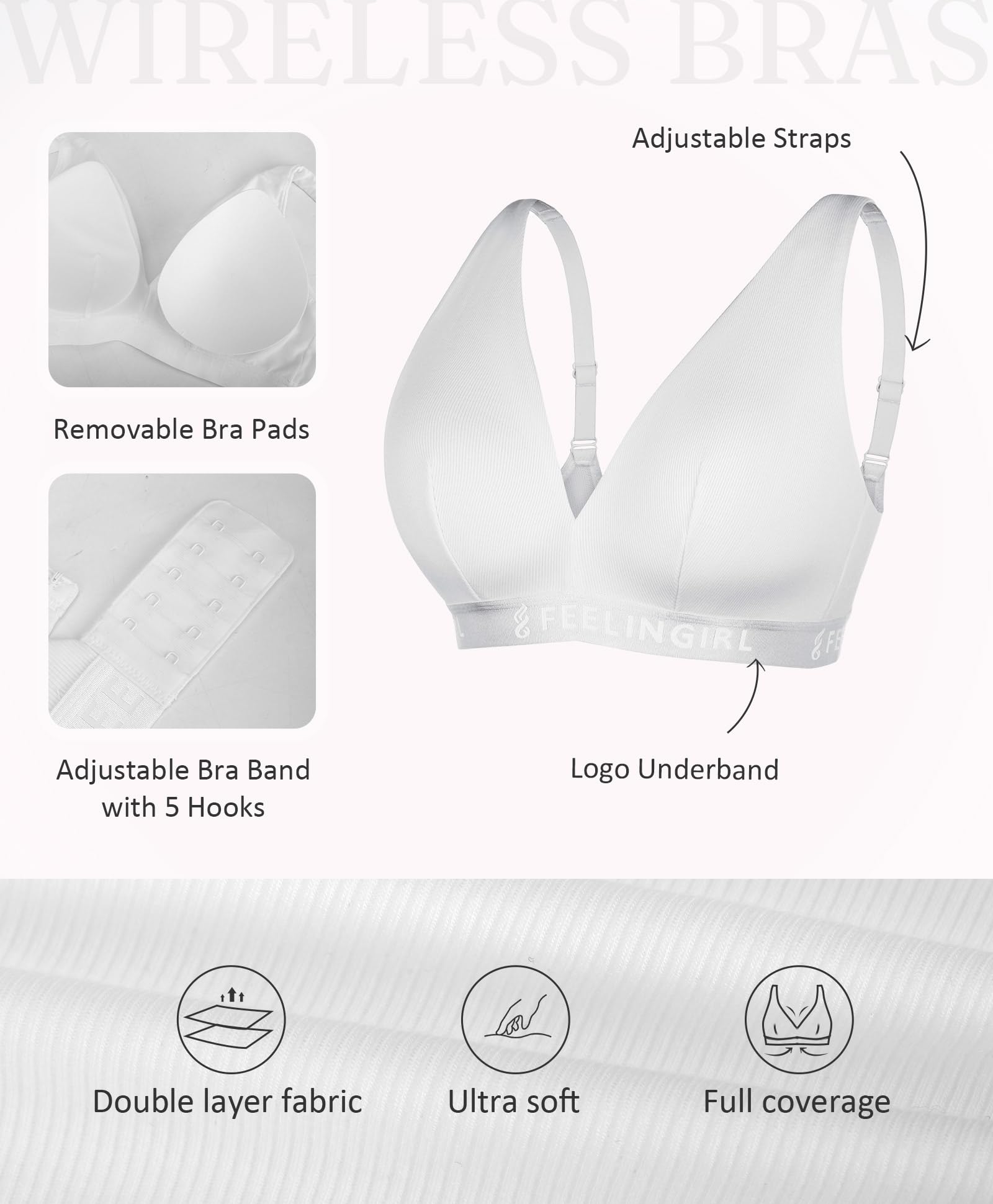 FeelinGirl Wireless Bras for Women No Underwire Comfortable Bras with Support and Lift Deep V Push Up for Everyday Wear - Image 3
