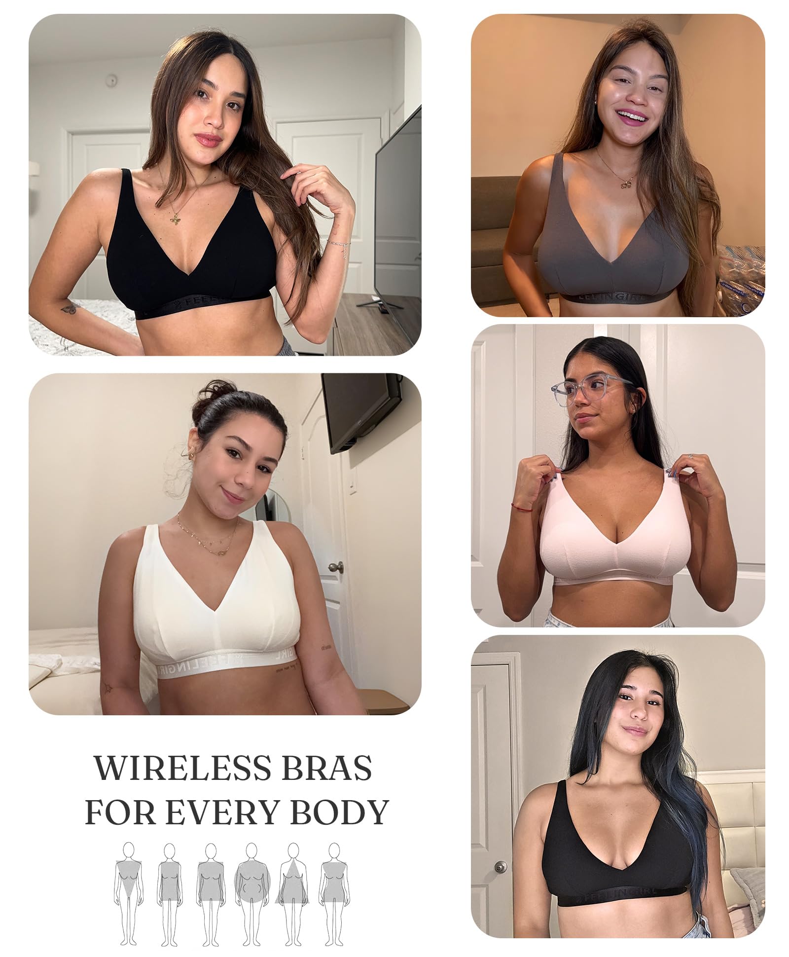 FeelinGirl Wireless Bras for Women No Underwire Comfortable Bras with Support and Lift Deep V Push Up for Everyday Wear - Image 5