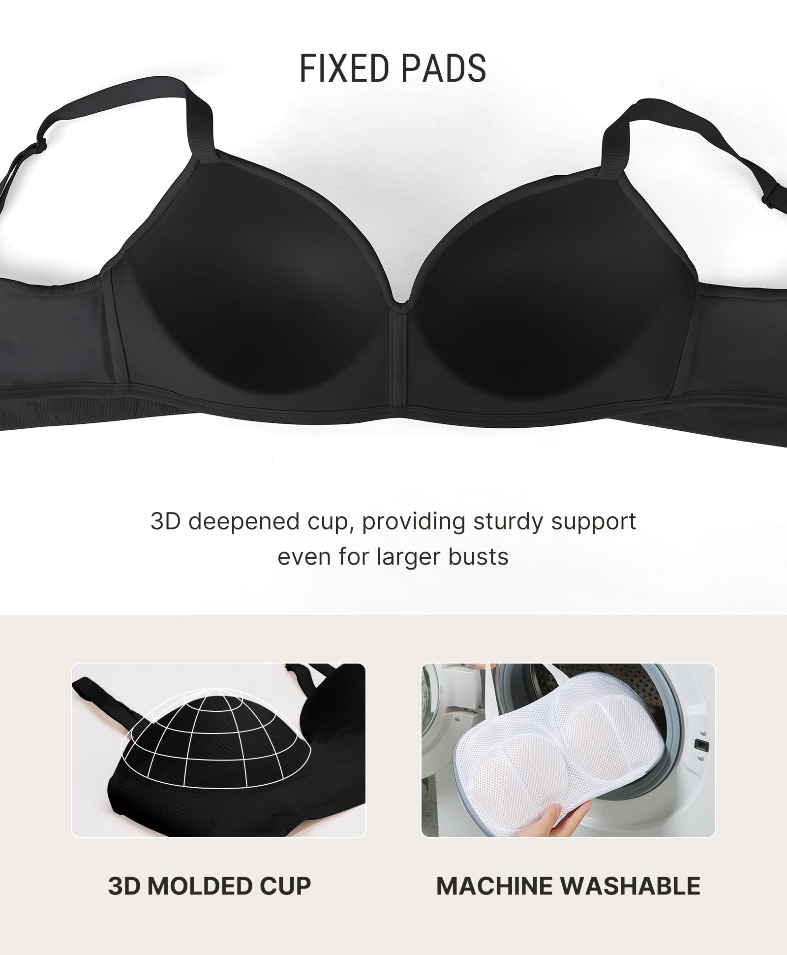 FeelinGirl Wireless Supportive Bra for Women, Seamless Comfort Bralettes No Underwire Full Coverage Everyday Bras - Image 4
