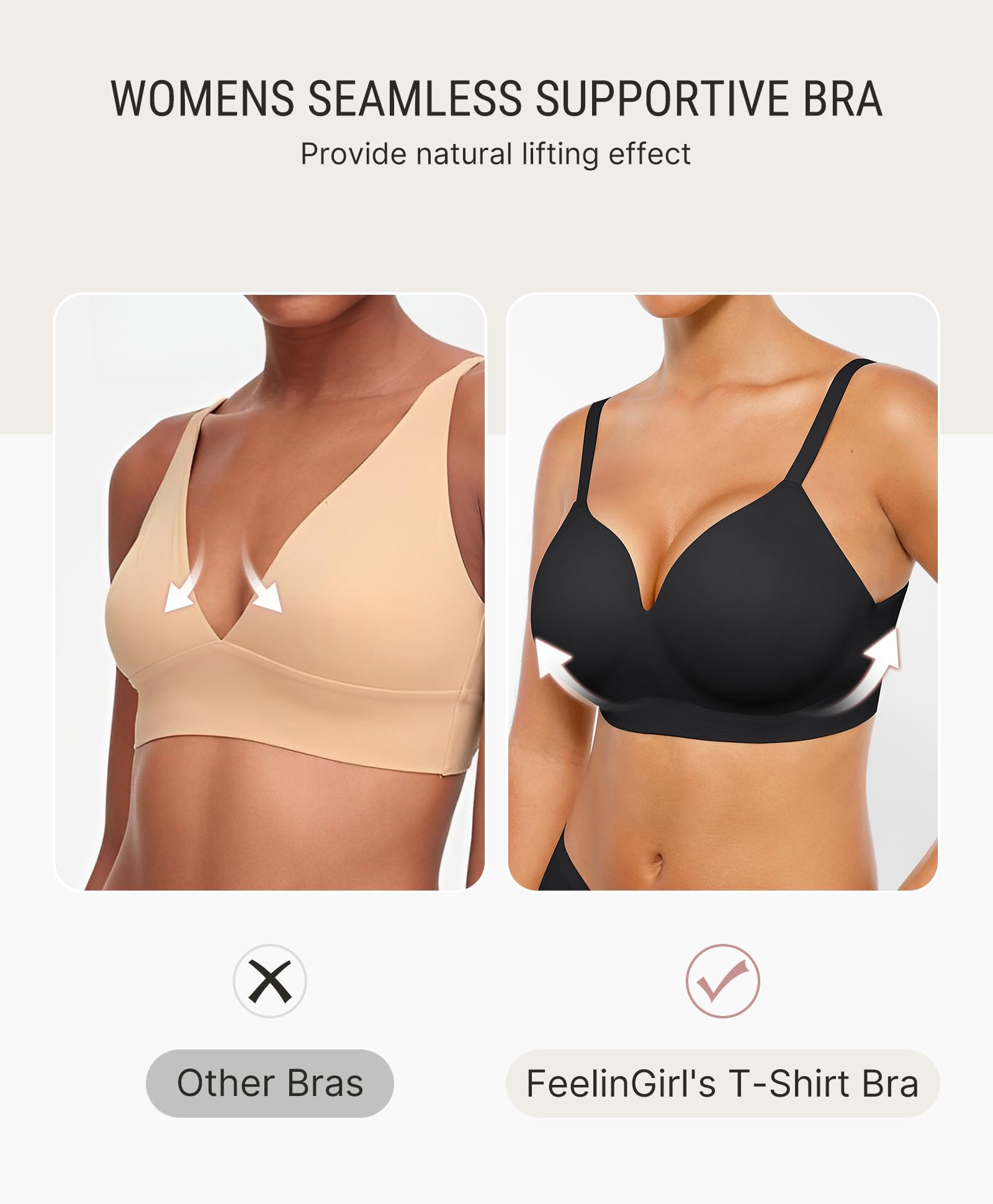 FeelinGirl Wireless Supportive Bra for Women, Seamless Comfort Bralettes No Underwire Full Coverage Everyday Bras - Image 5