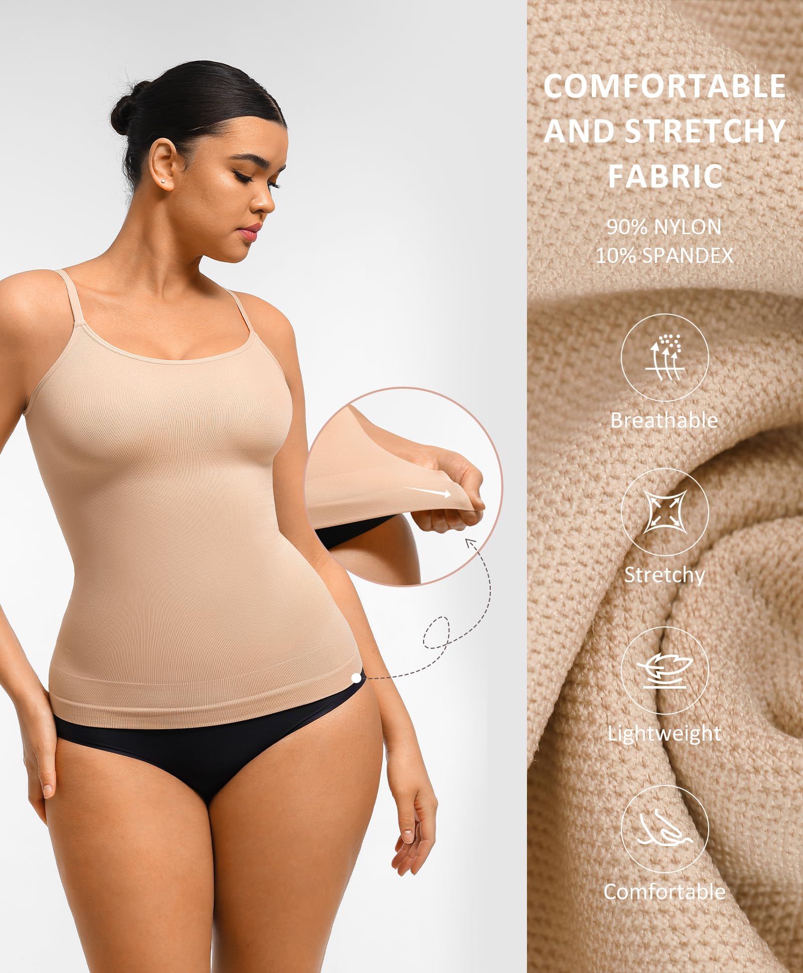 FeelinGirl Women's Tummy Control Camisole Seamless Shapewear Tank Top Slimming Cami Shaper with Compression - Image 4