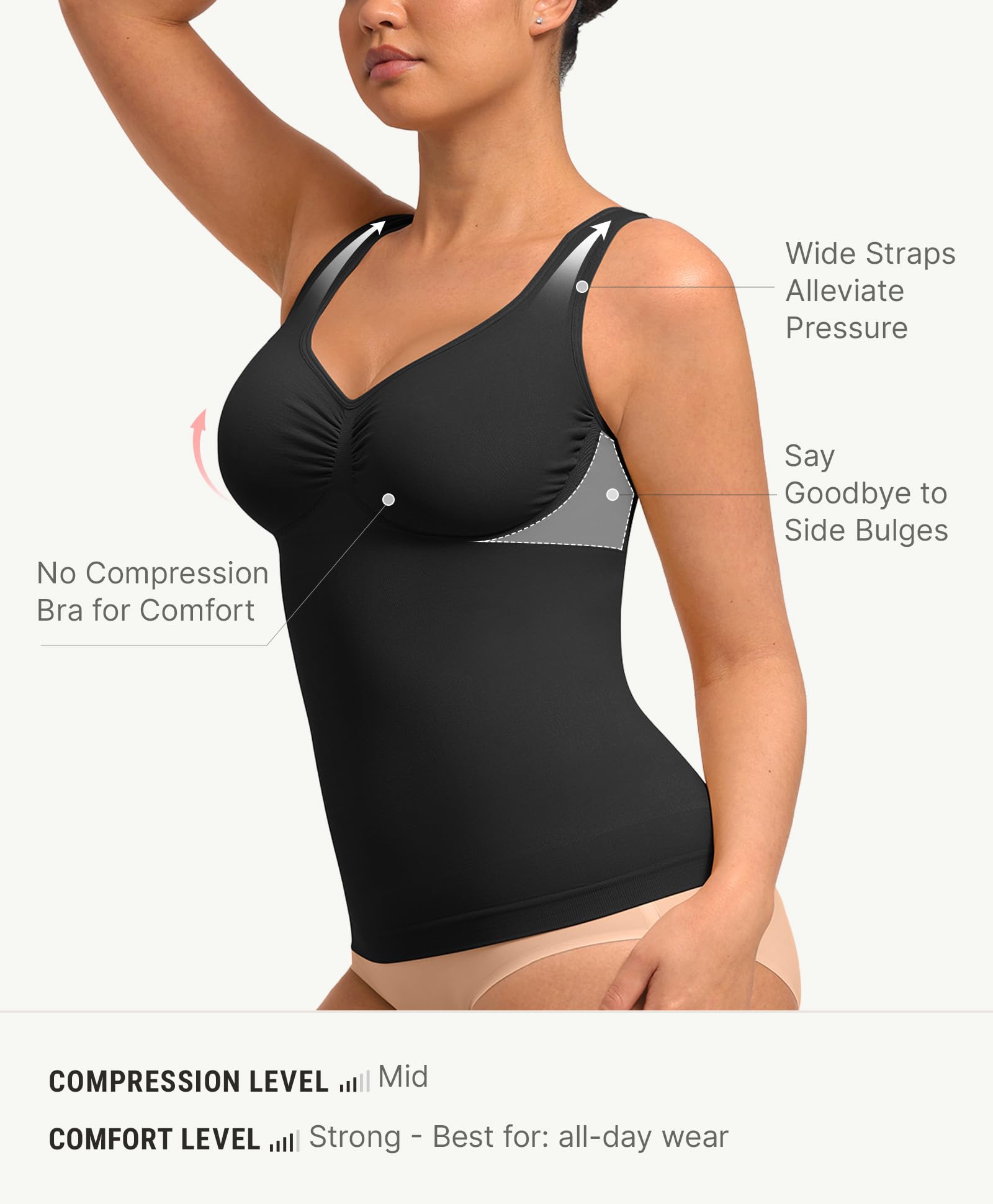 FeelinGirl Women Tank Tops Shapewear: Tummy Control Compression Tank V Neck Seamless Body Shaper Camisole Tops for Women - Image 4