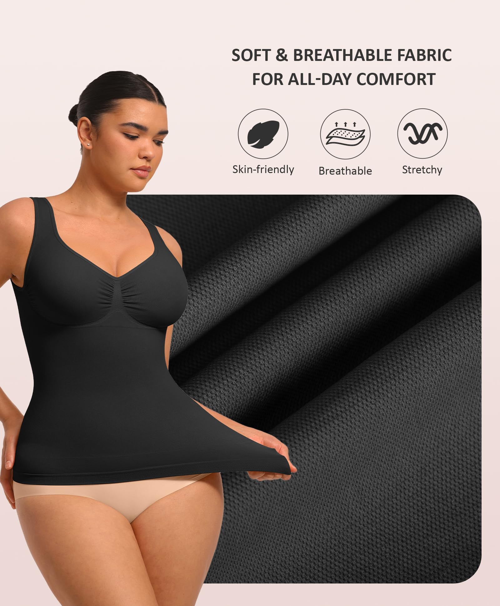 FeelinGirl Women Tank Tops Shapewear: Tummy Control Compression Tank V Neck Seamless Body Shaper Camisole Tops for Women - Image 7