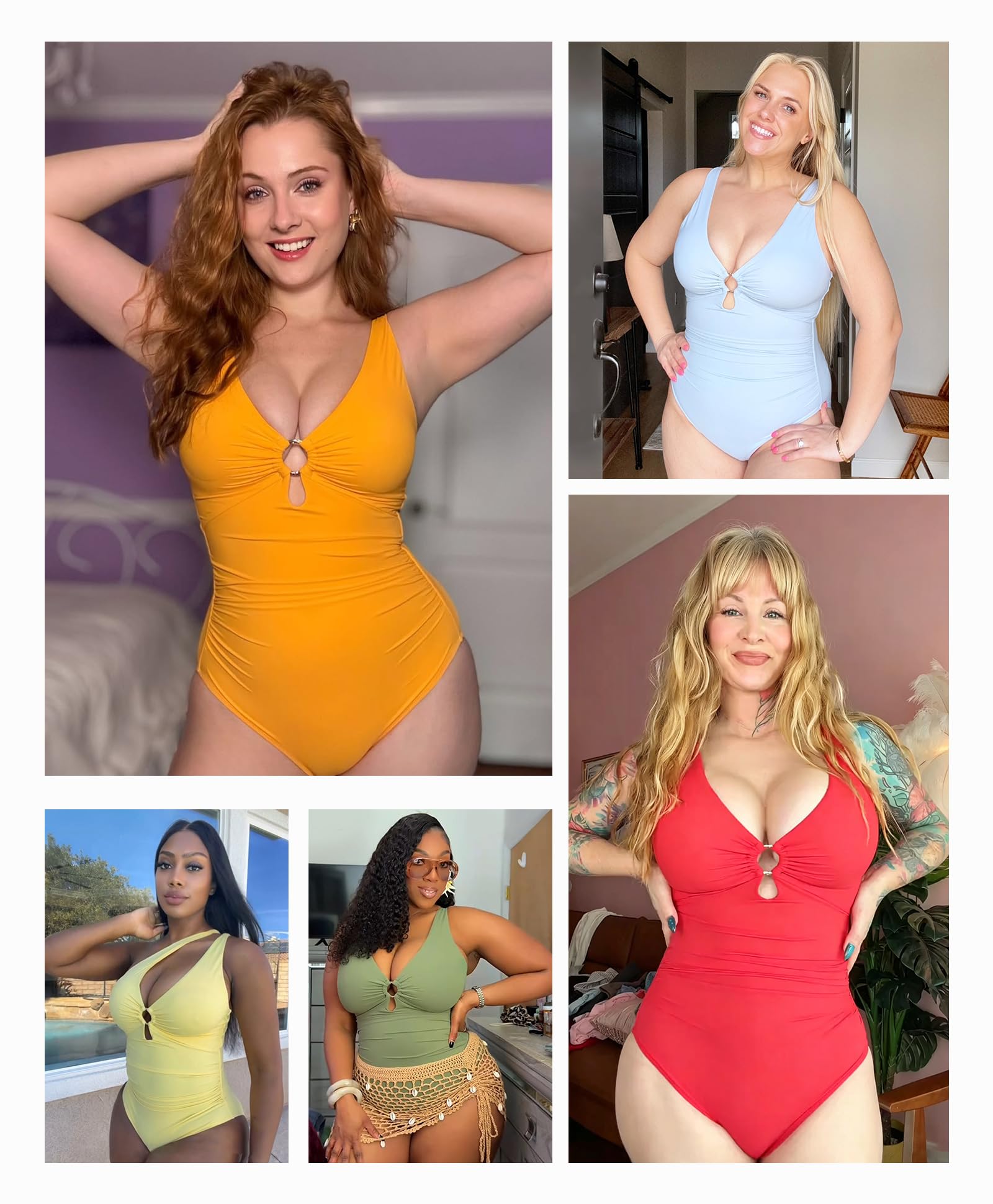 FeelinGirl Women Tummy Control One Piece Swimsuit Deep V Neck Design with Metal Rings Bathing Suit for Women - Image 3