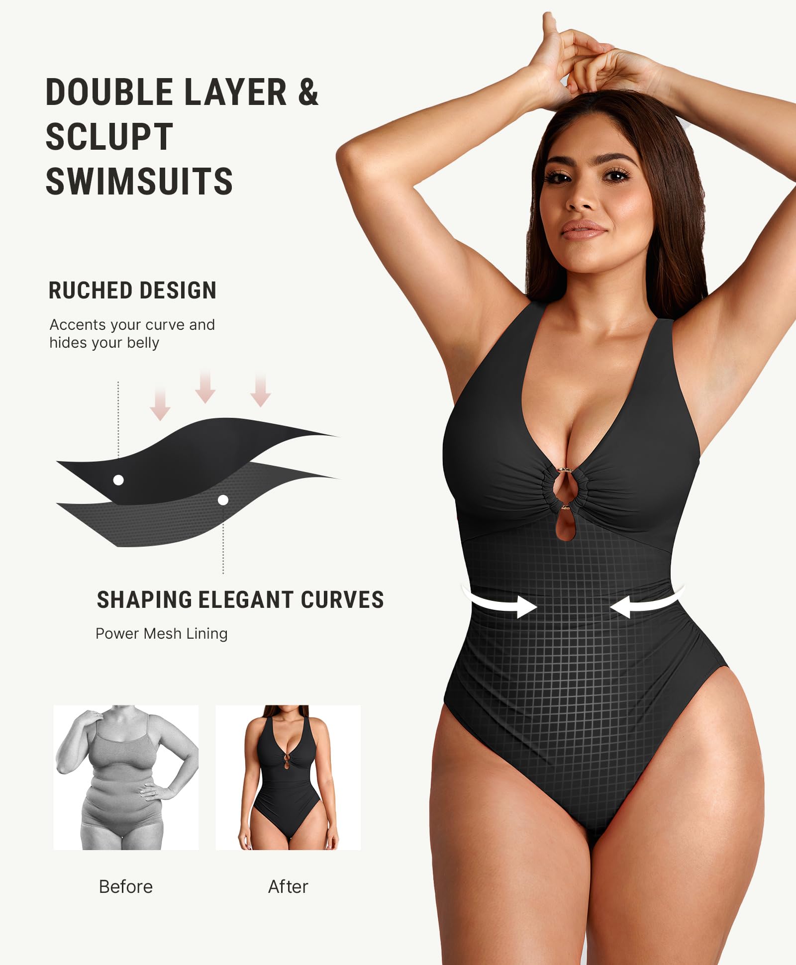 FeelinGirl Women Tummy Control One Piece Swimsuit Deep V Neck Design with Metal Rings Bathing Suit for Women - Image 4