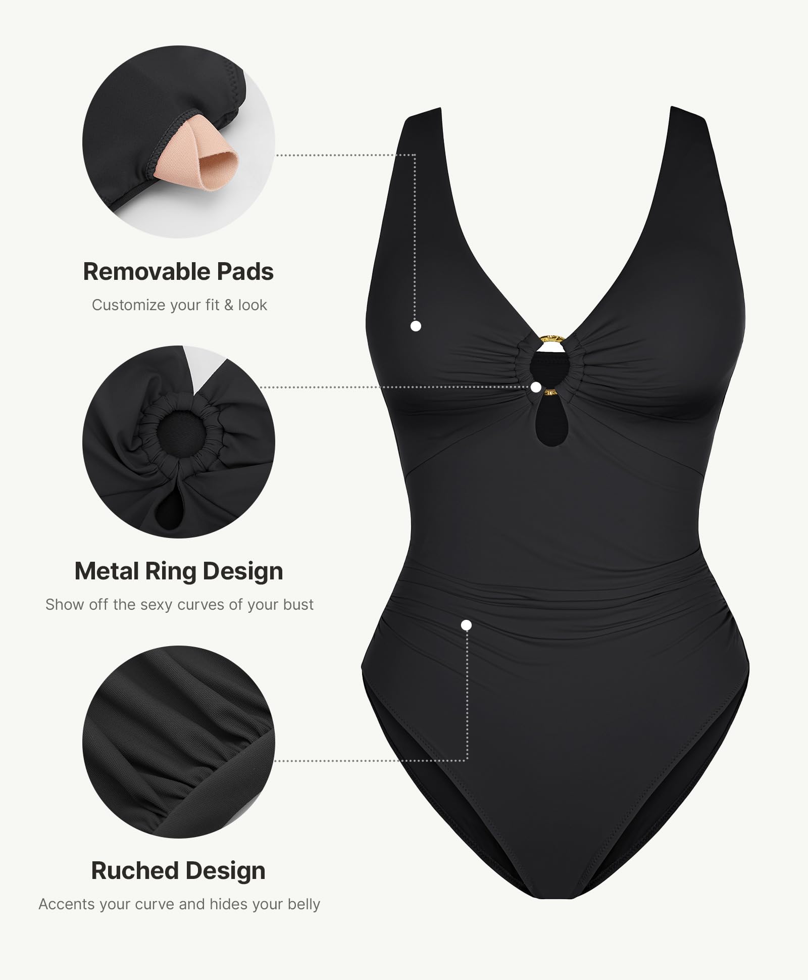FeelinGirl Women Tummy Control One Piece Swimsuit Deep V Neck Design with Metal Rings Bathing Suit for Women - Image 5
