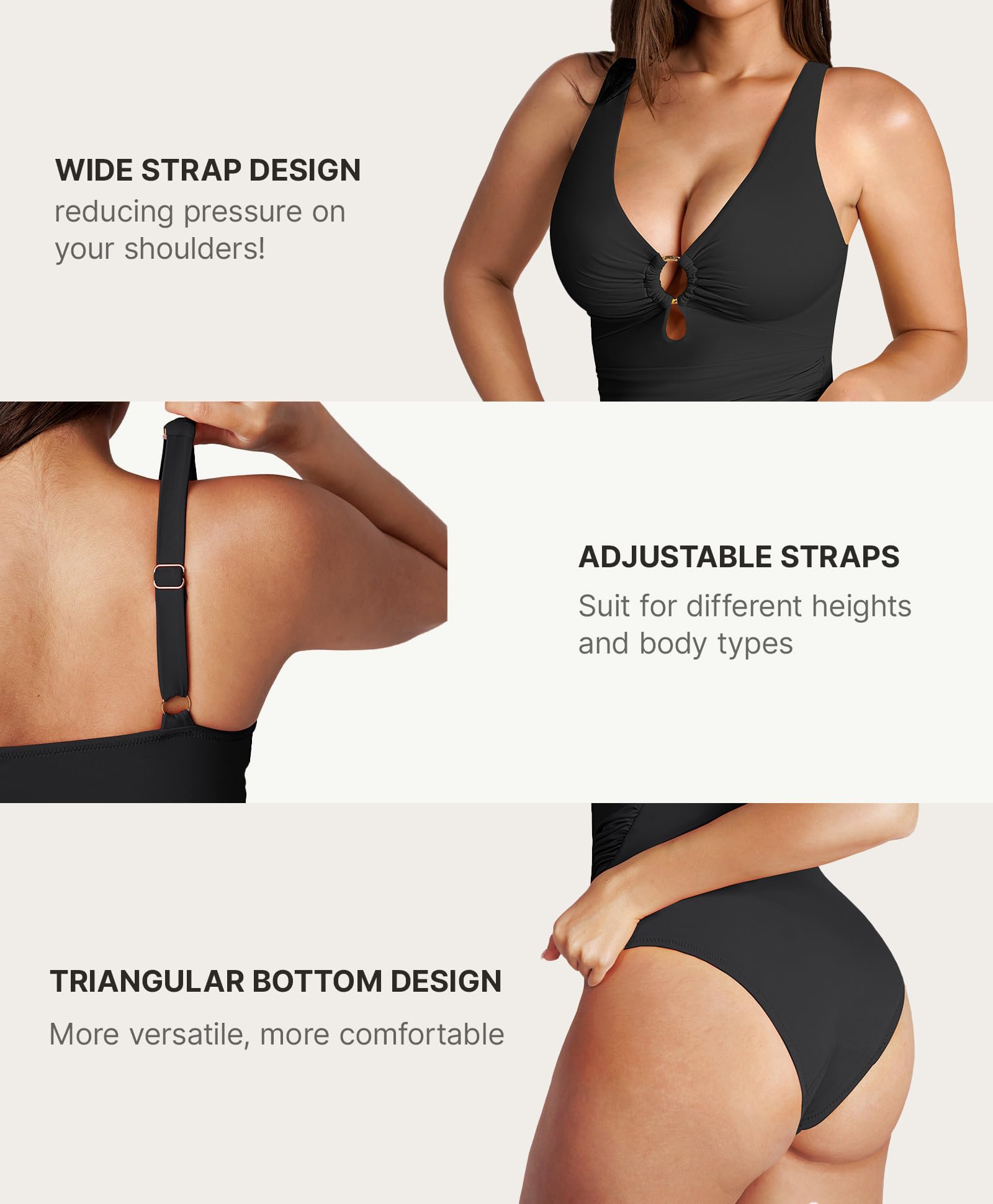 FeelinGirl Women Tummy Control One Piece Swimsuit Deep V Neck Design with Metal Rings Bathing Suit for Women - Image 6