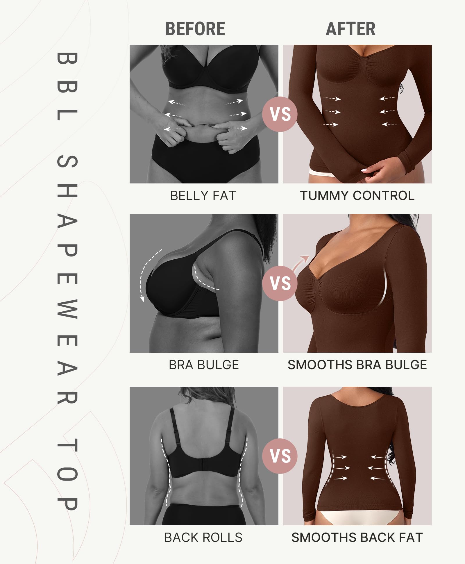 FeelinGirl Womens Shapewear Tummy Control Tops: Long Sleeve Compression Shirts for Women Slimming Body Shaper V Neck Shirt - Image 4