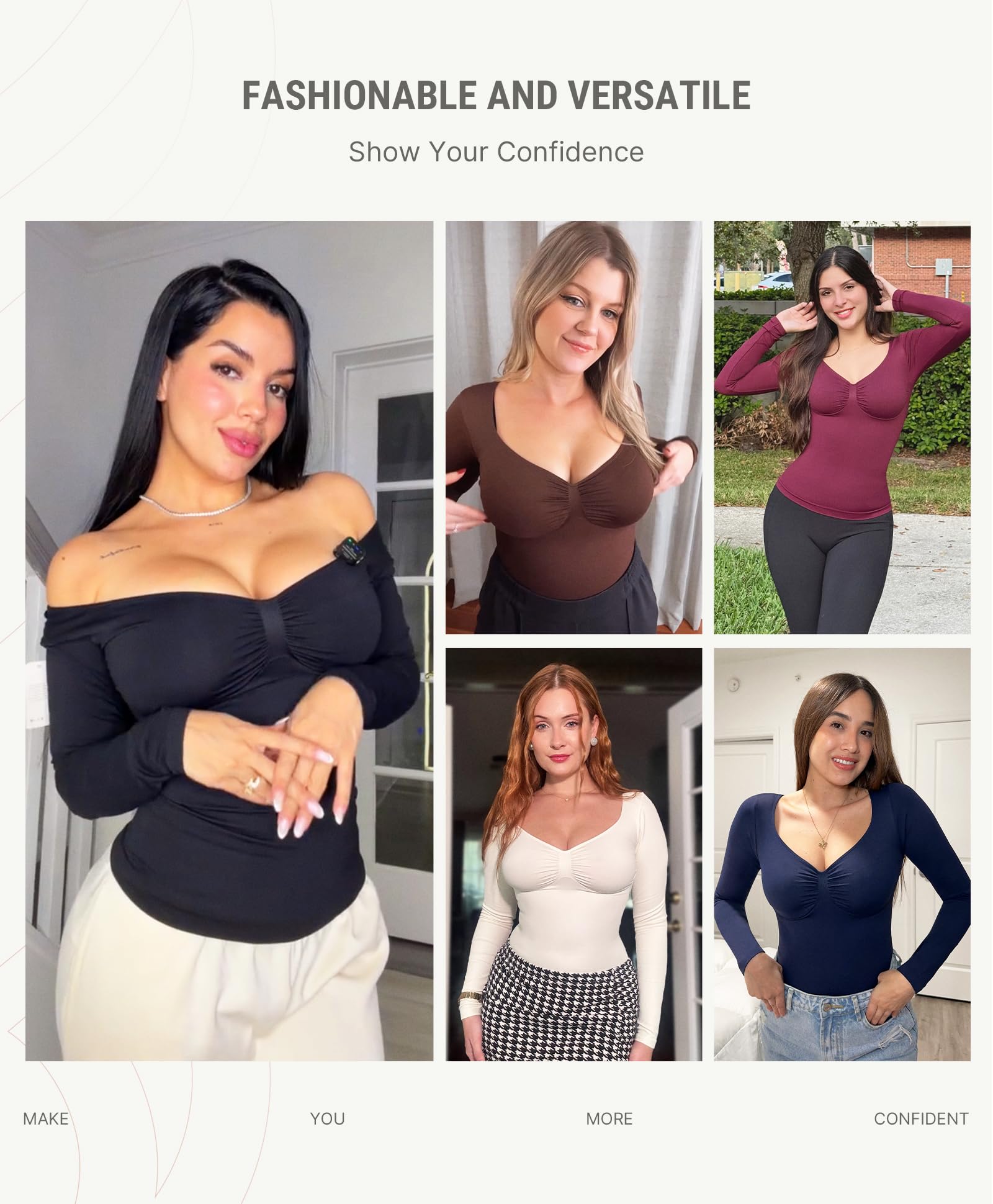 FeelinGirl Womens Shapewear Tummy Control Tops: Long Sleeve Compression Shirts for Women Slimming Body Shaper V Neck Shirt - Image 5