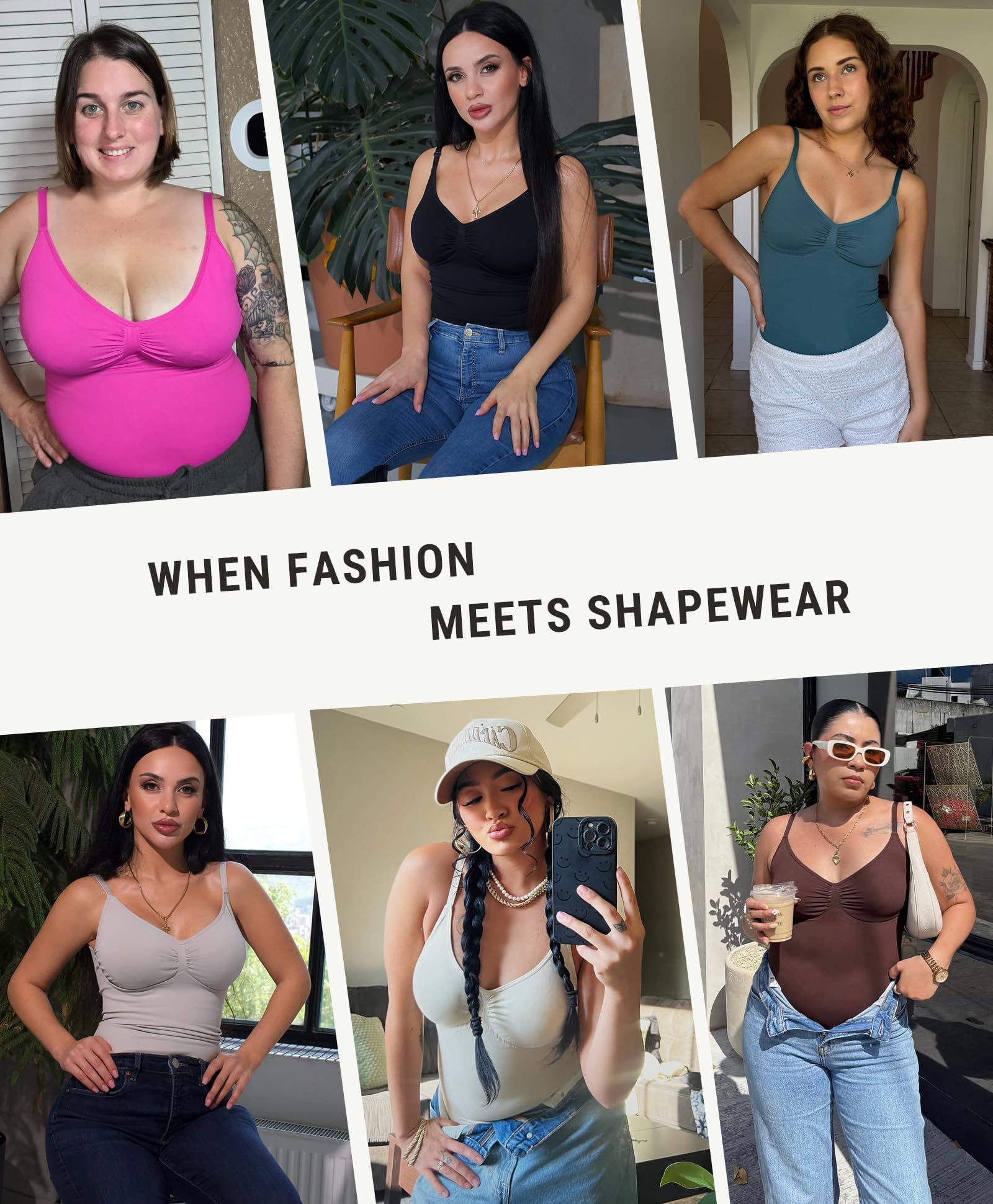 FeelinGirl Womens Tank Top Shapewear Tummy Control Tops Slimming Cami Tank Seamless Compression V Neck Camisole - Image 6